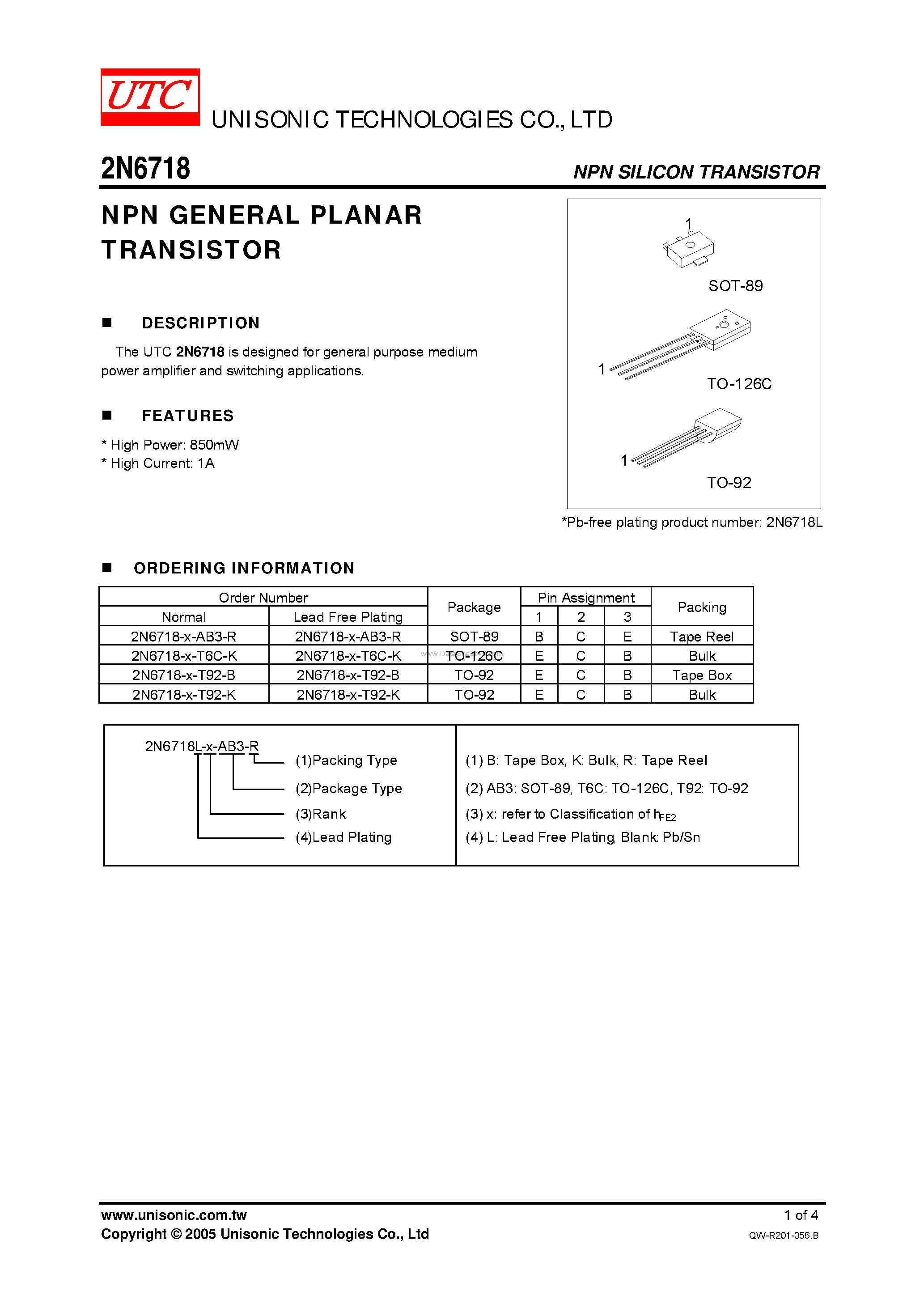 Datasheet 2N6718 - NPN GENERAL PLANAR TRANSISTOR page 1