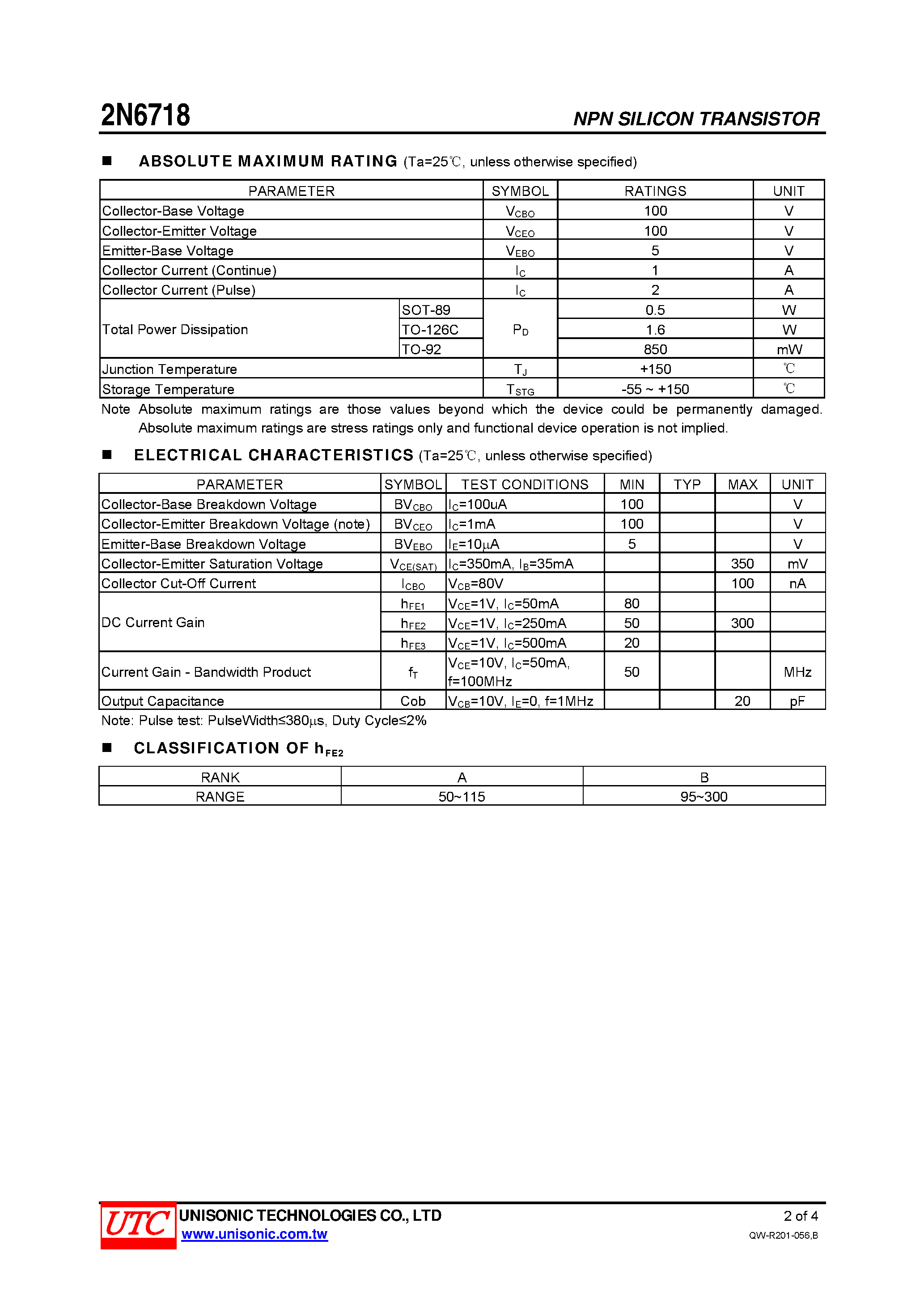Datasheet 2N6718 - NPN GENERAL PLANAR TRANSISTOR page 2
