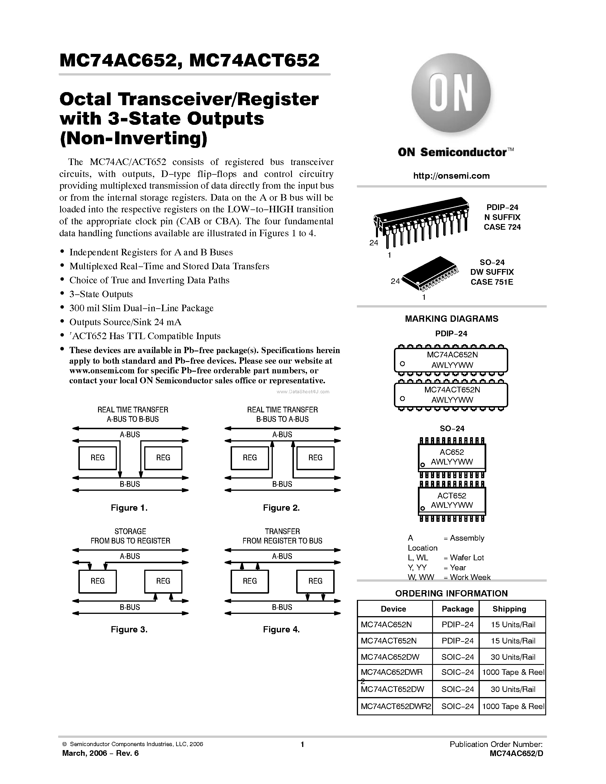 Даташит MC74AC652 - Octal Transceiver/Register страница 1