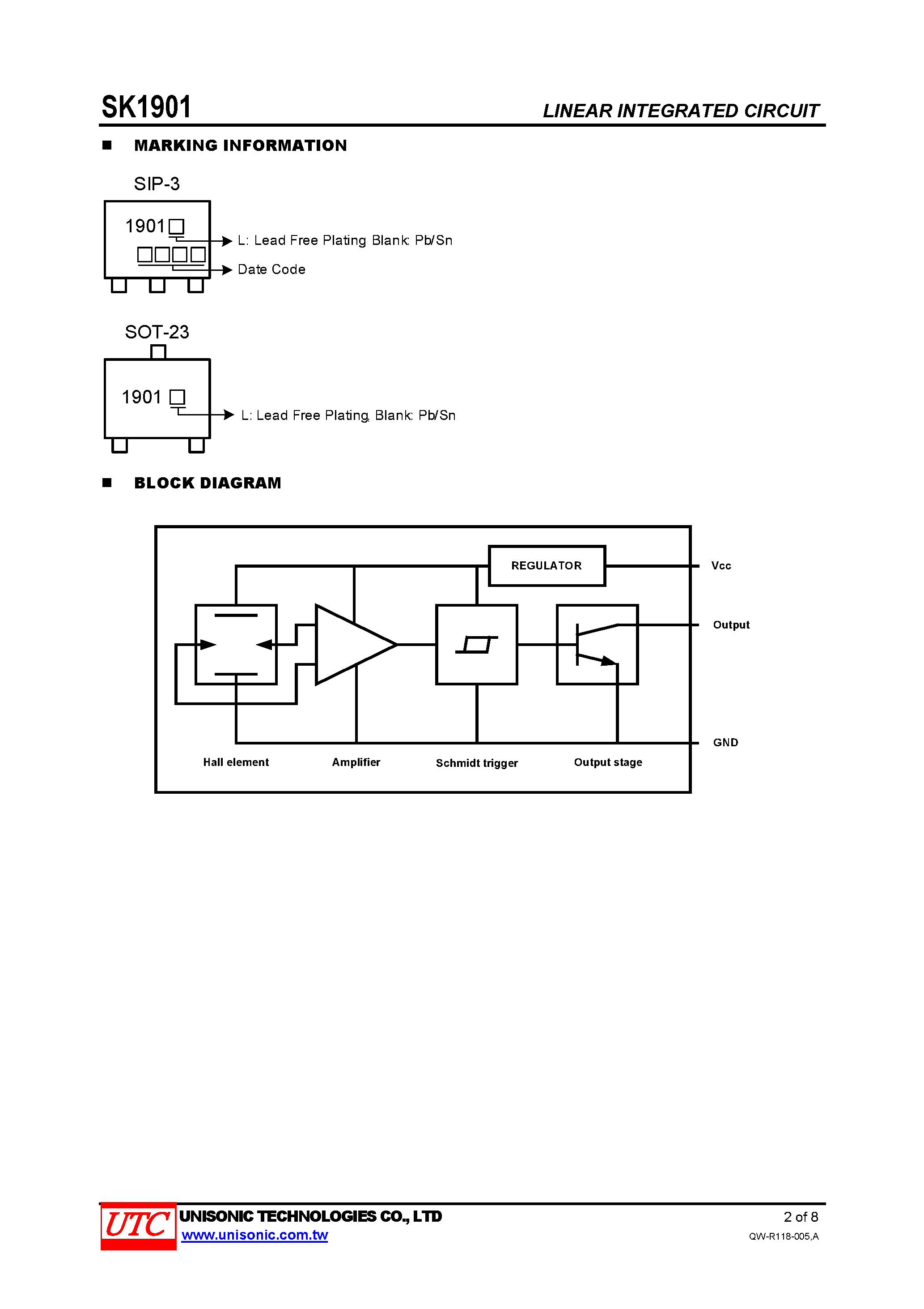 Datasheet SK1901 page 2 Datasheet SK1901 - HALL-EFFECT SWITCH page 2