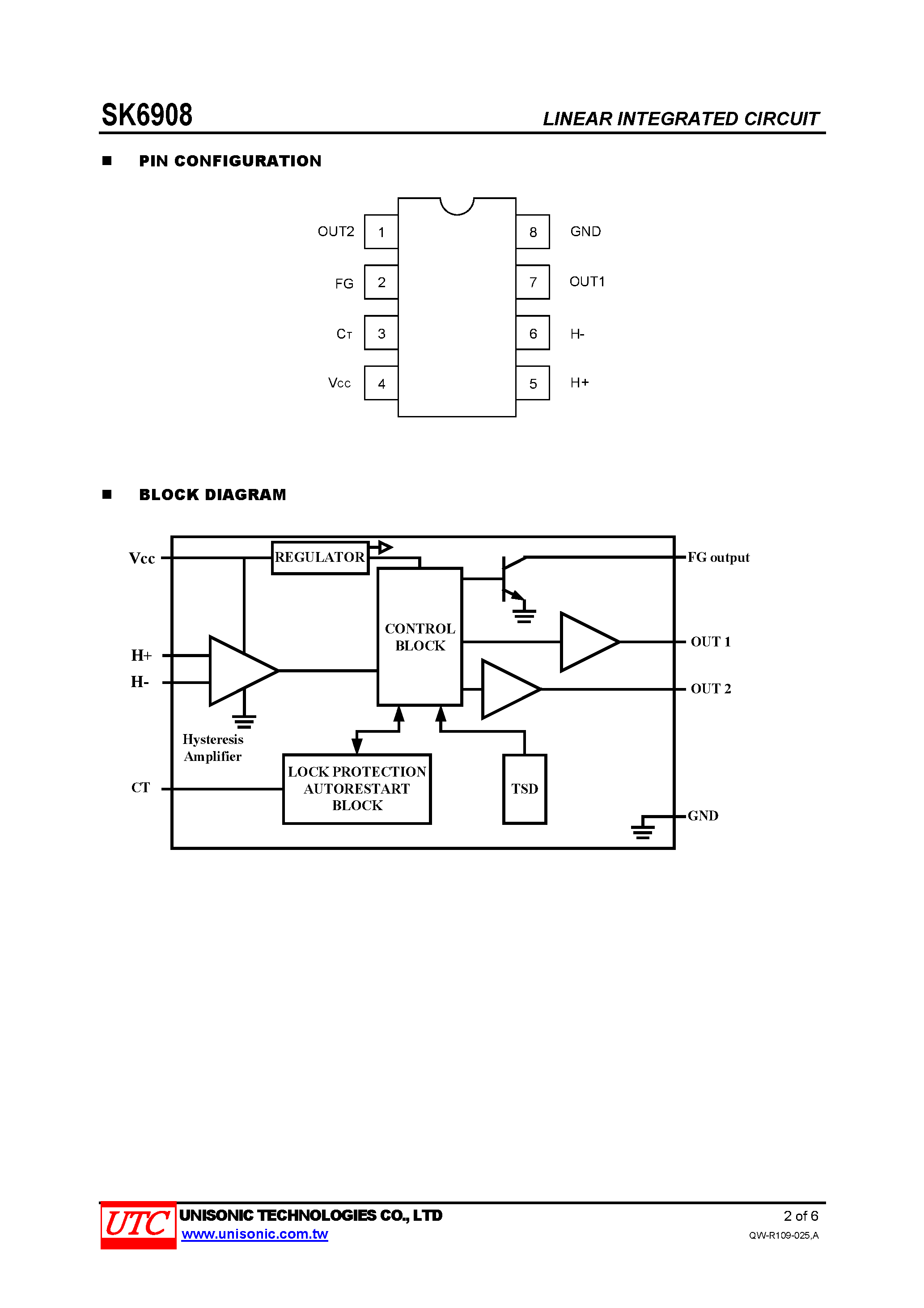Datasheet SK6908 - SINGLE-PHASE DC-FAN MOTOR DRIVER page 2