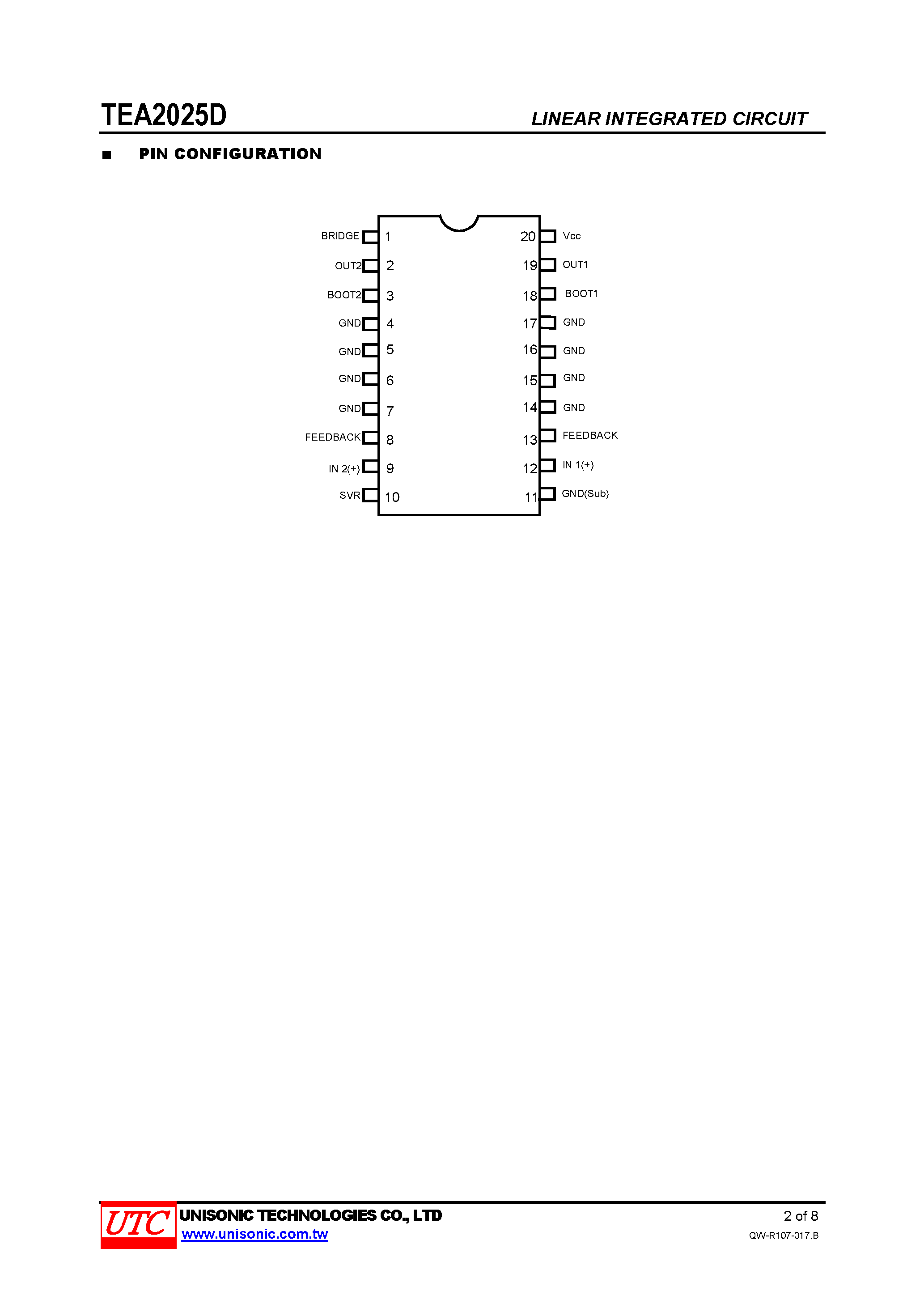 Datasheet TEA2025D - STEREO AUDIO AMPLIFIER page 2