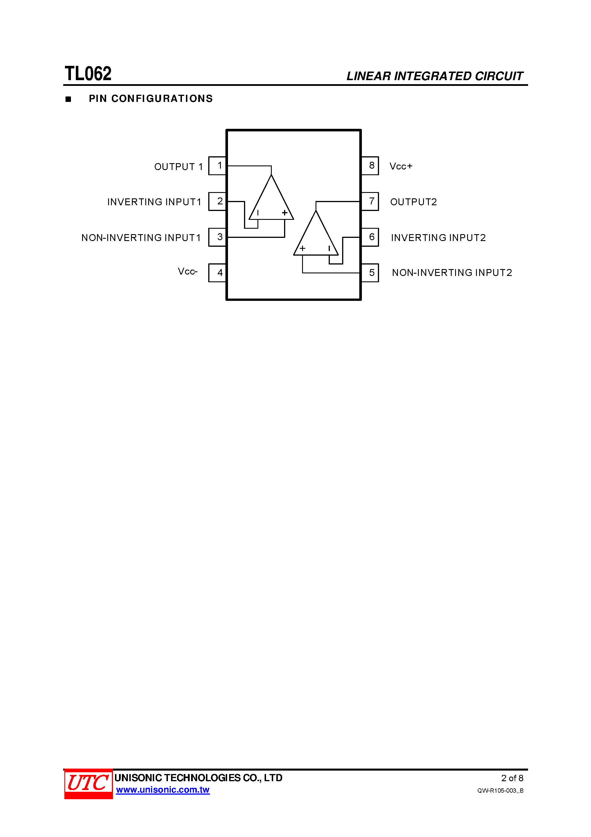 Datasheet TL062 page 2 Datasheet TL062 - LOW POWER DUAL J-FET OPERATIONAL AMPLIFIER page 2