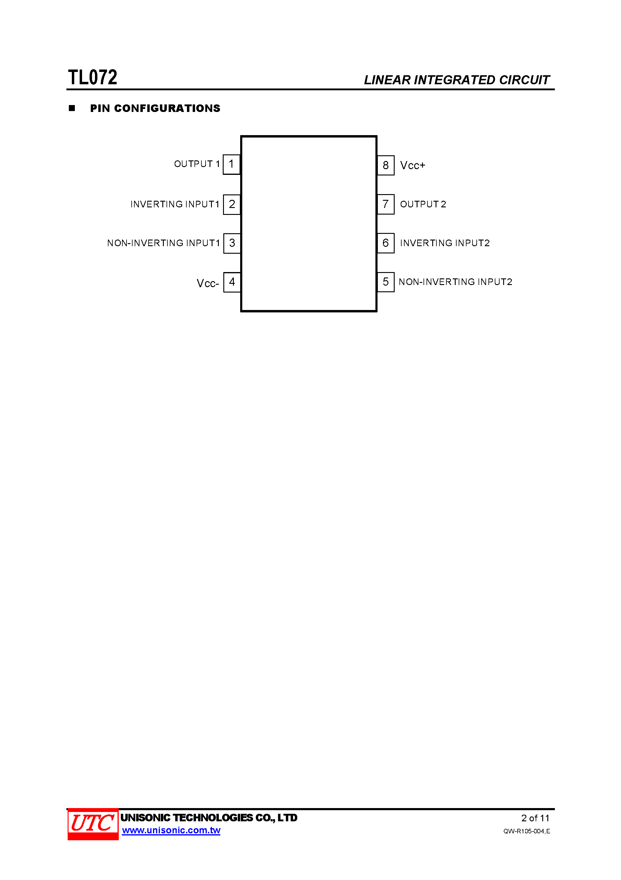 Datasheet TL072 page 2 Datasheet TL072 - LOW NOISE DUAL J-FET OPERATIONAL AMPLIFIER page 2