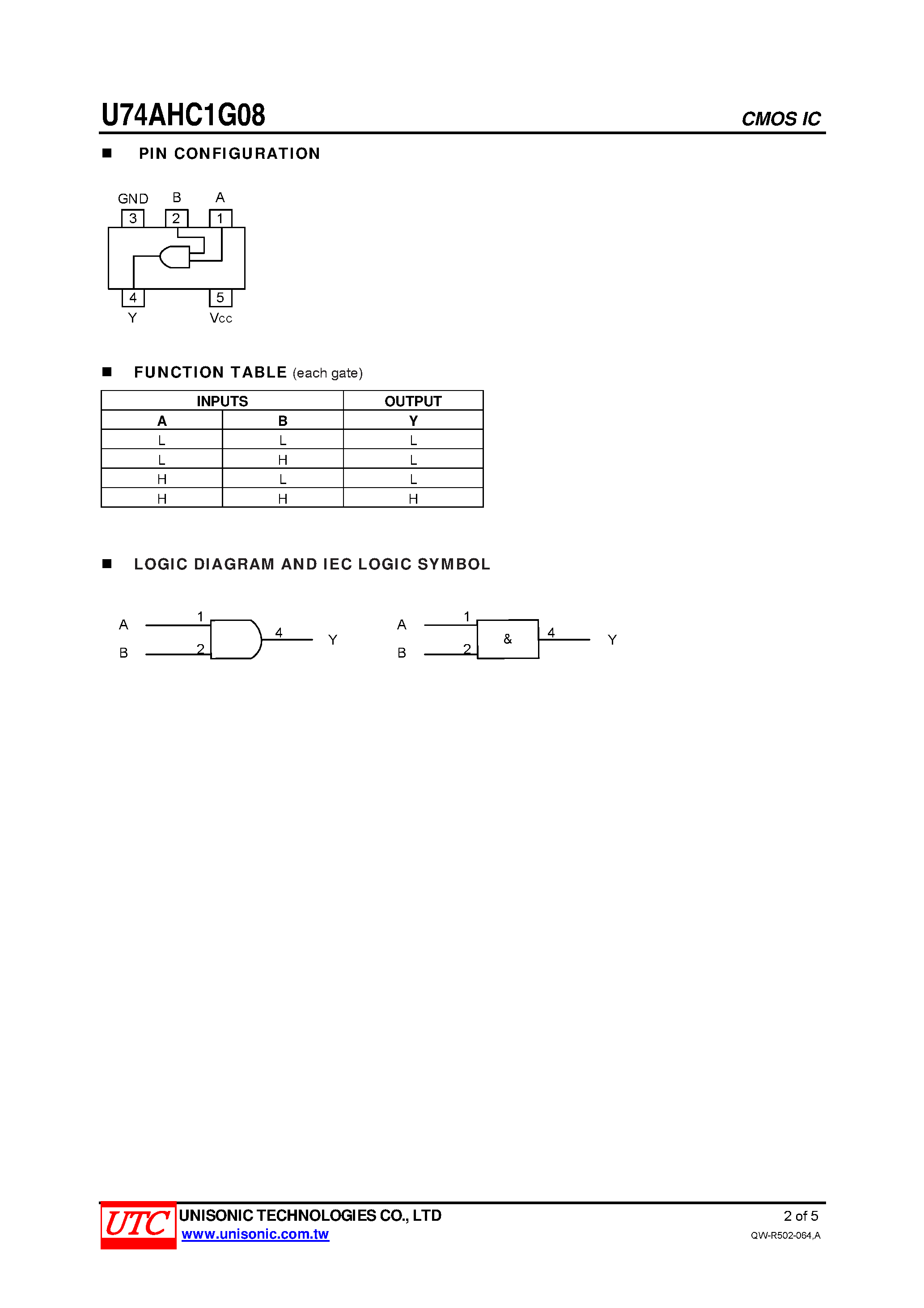 Datasheet U74AHC1G08 - 2-INPUT AND GATE page 2