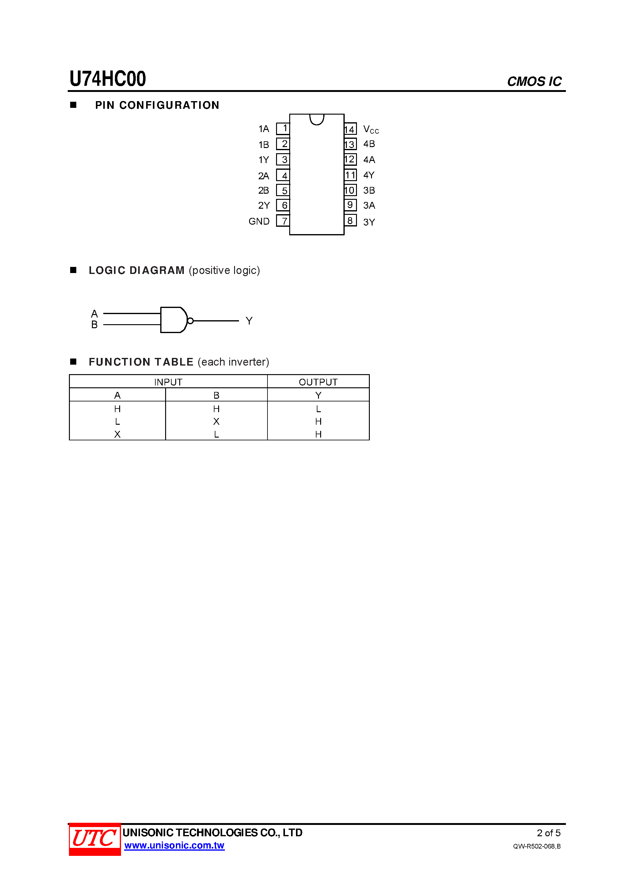 Datasheet U74HC00 page 2 Datasheet U74HC00 - QUADRUPLE 2-INPUT POSITIVE-NAND GATES page 2