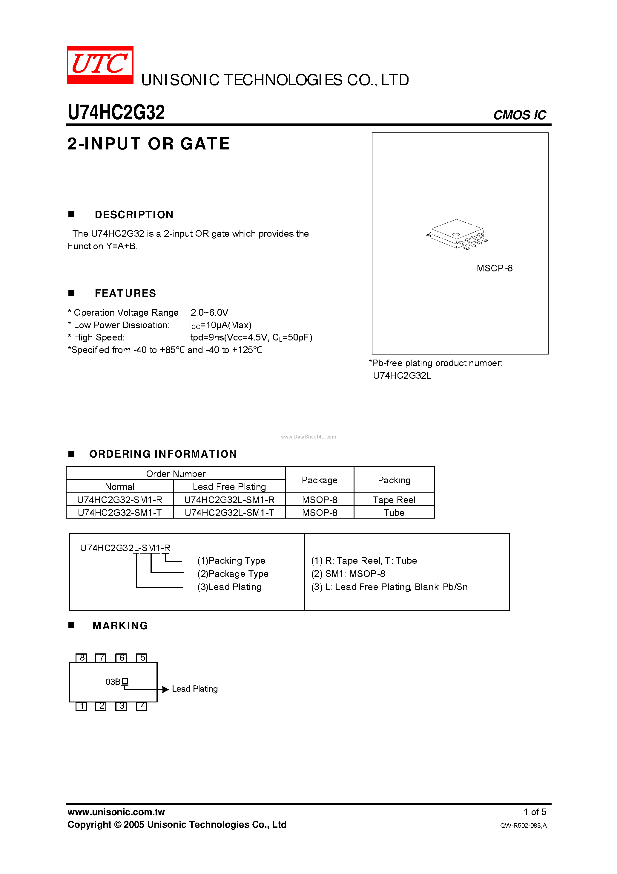 Datasheet U74HC2G32 - 2-INPUT OR GATE page 1