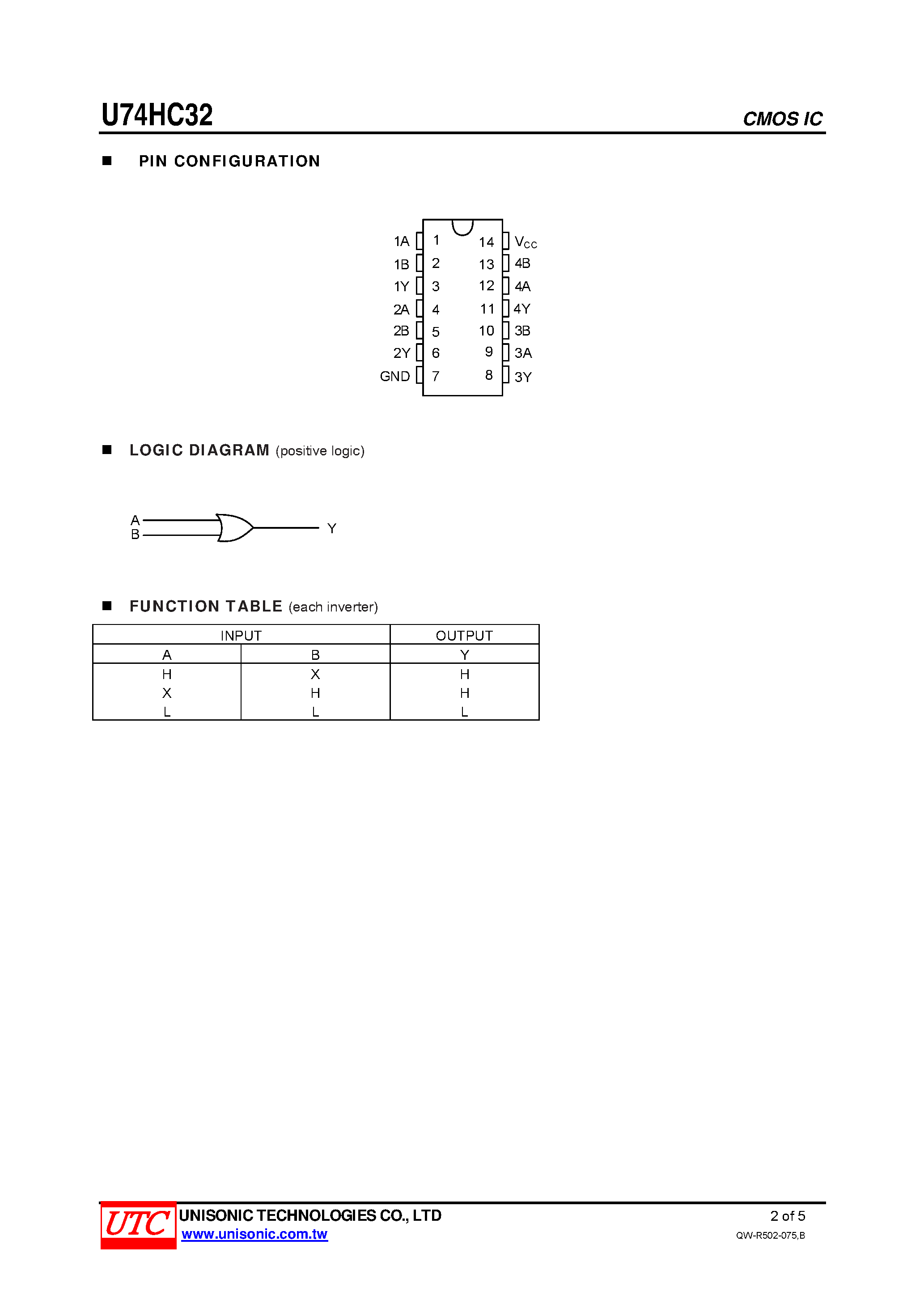 Datasheet U74HC32 - QUADRUPLE 2-INPUT POSITIVE-OR GATES page 2