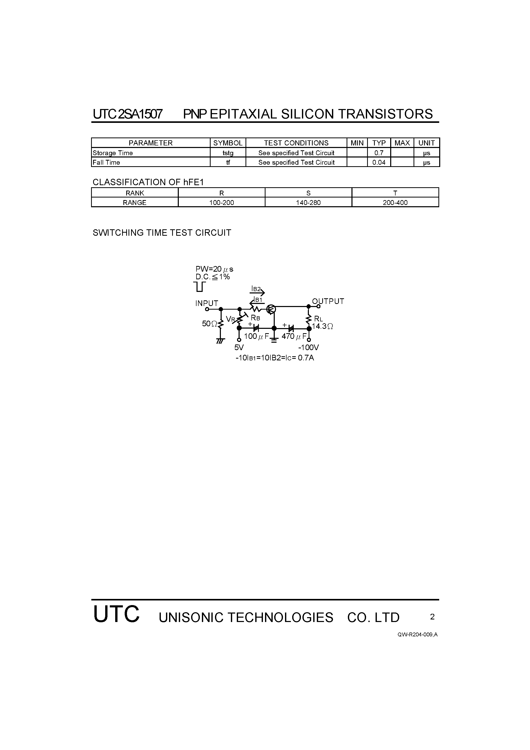 Datasheet 2SA1507 page 2 Datasheet 2SA1507 - SWITCHING TRANSISTOR page 2