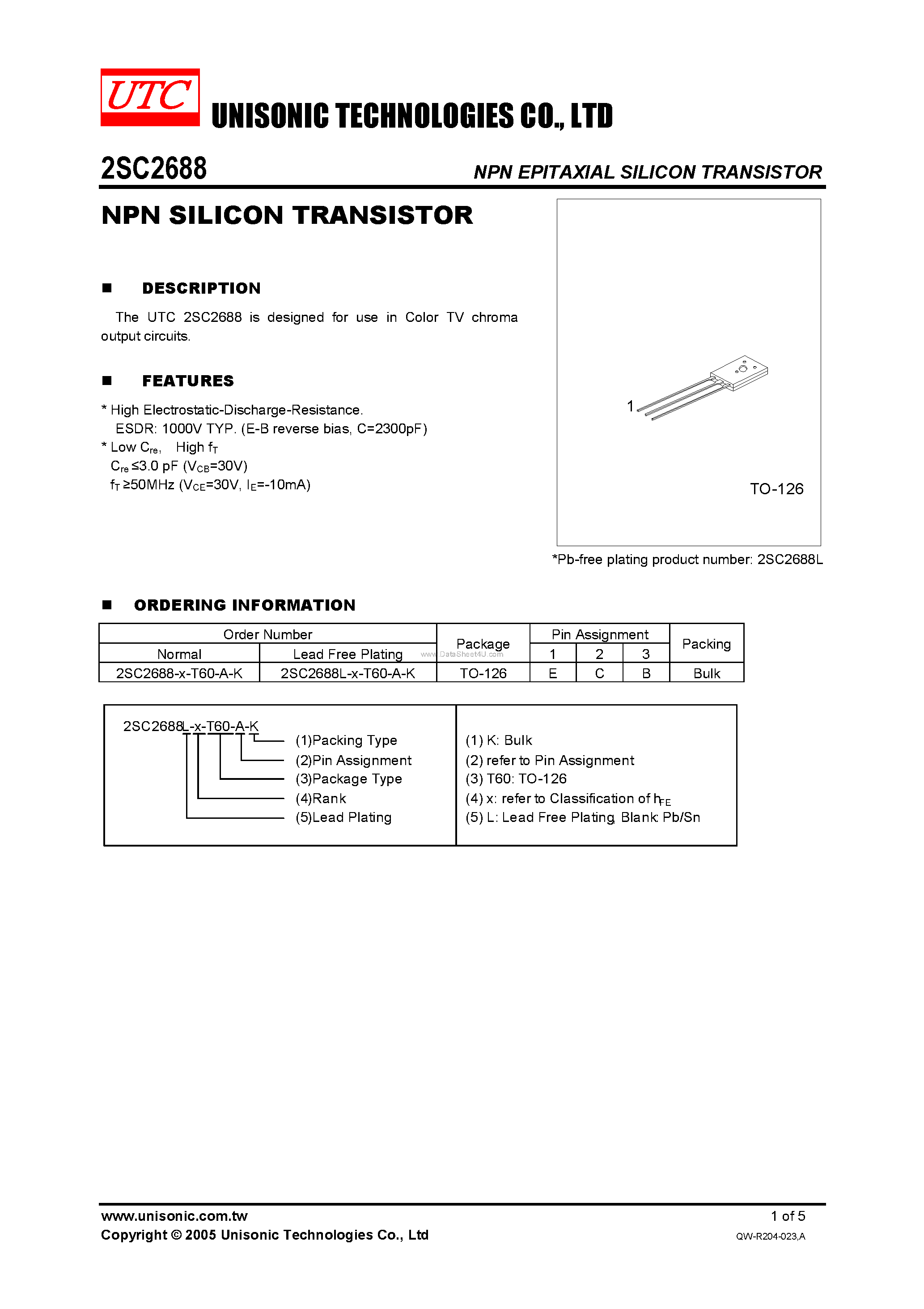 Datasheet 2SC2688 - NPN SILICON TRANSISTOR page 1