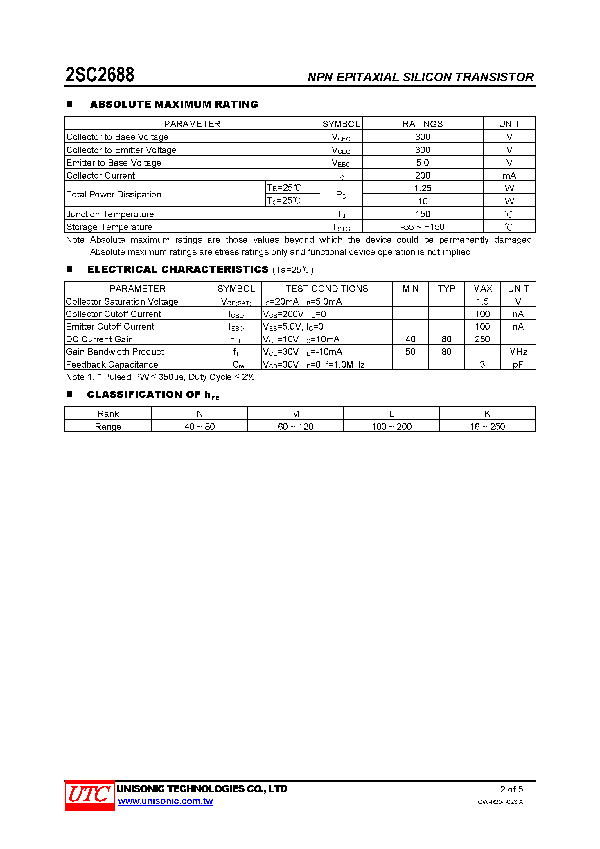 Datasheet 2SC2688 - NPN SILICON TRANSISTOR page 2