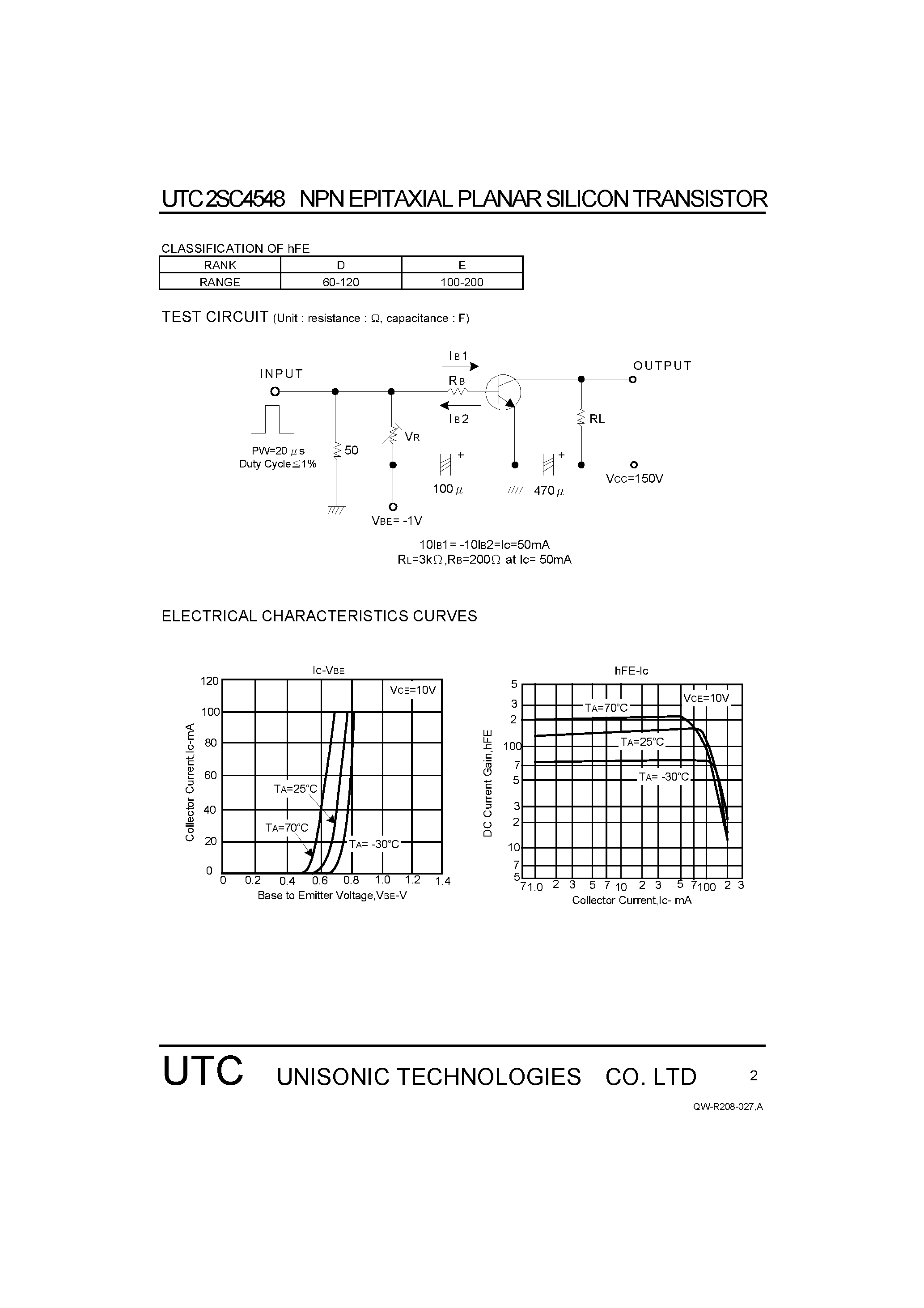 Datasheet 2SC4548 page 2 Datasheet 2SC4548 - HIGH VOLTAGE DRIVER APPLICATION page 2