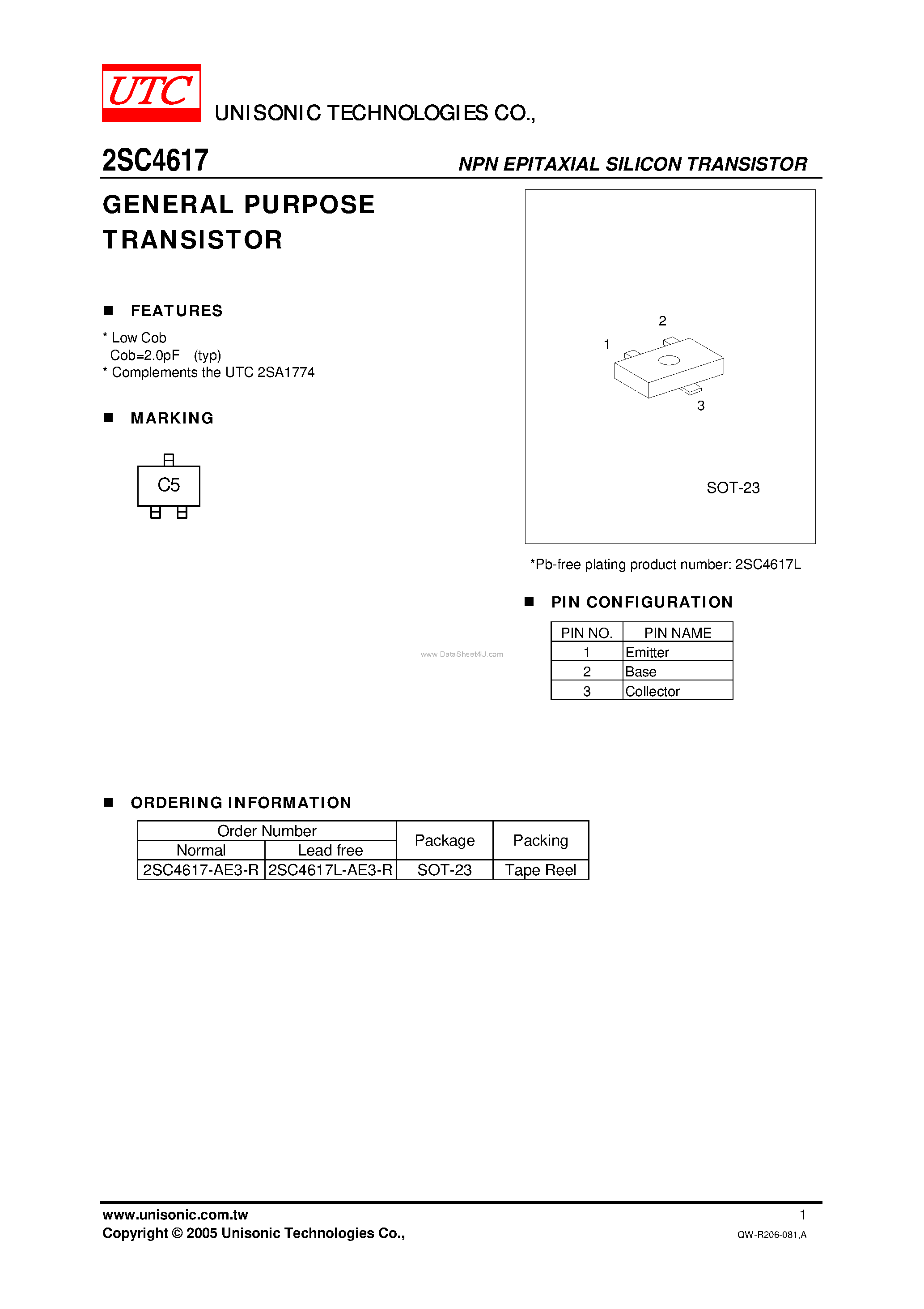 Datasheet 2SC4617 - GENERAL PURPOSE TRANSISTOR page 1