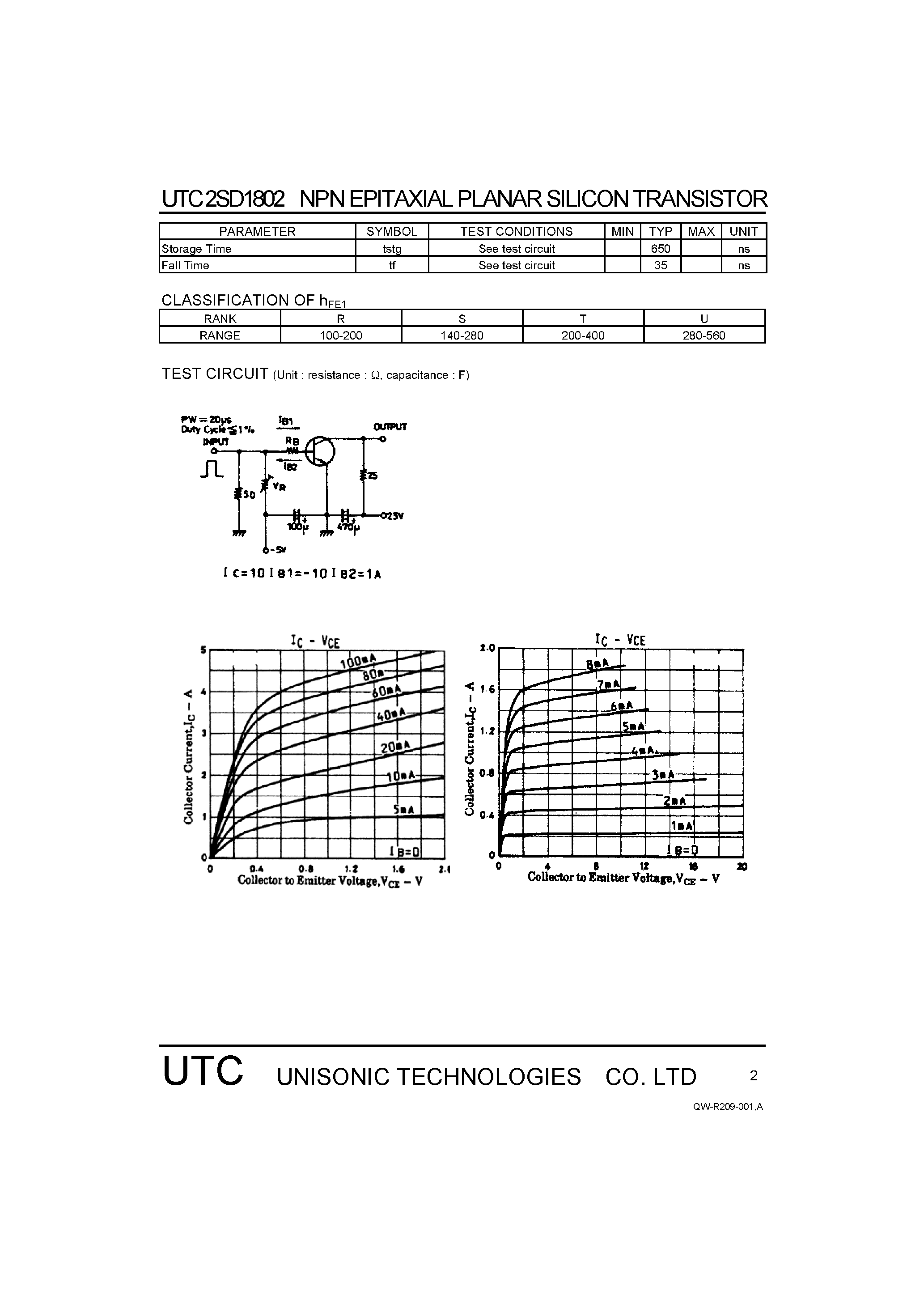 Datasheet 2SD1802 page 2 Datasheet 2SD1802 - HIGH CURRENT SWITCHING APPLICATION page 2