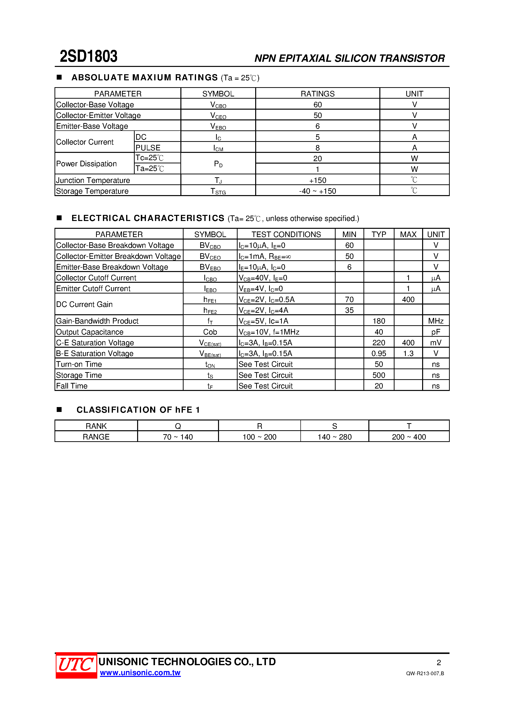 Datasheet 2SD1803 - HIGH CURRENT SWITCHING APPLICATION page 2