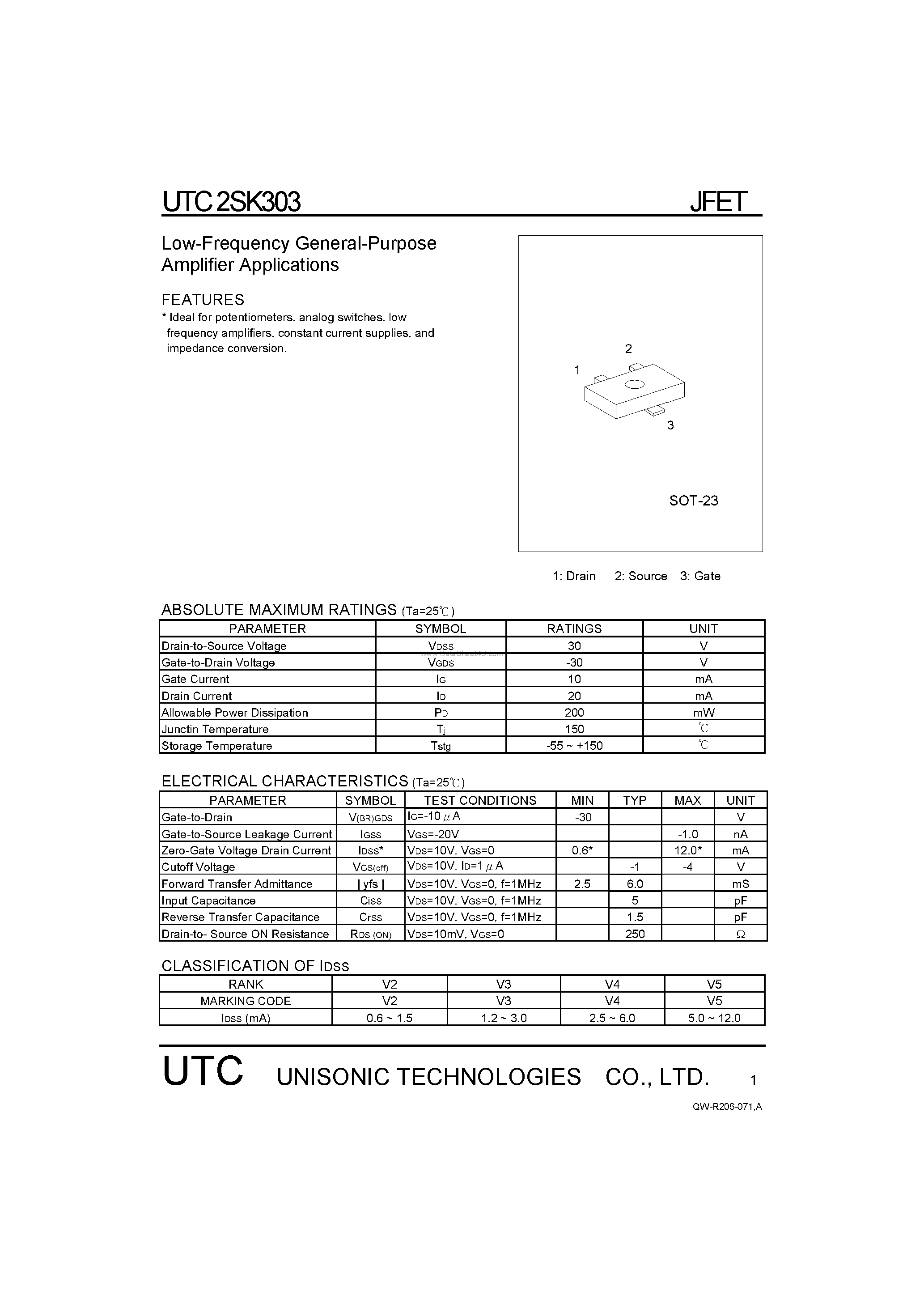 Даташит 2SK303 - Low-Frequency General-Purpose Amplifier Applications страница 1
