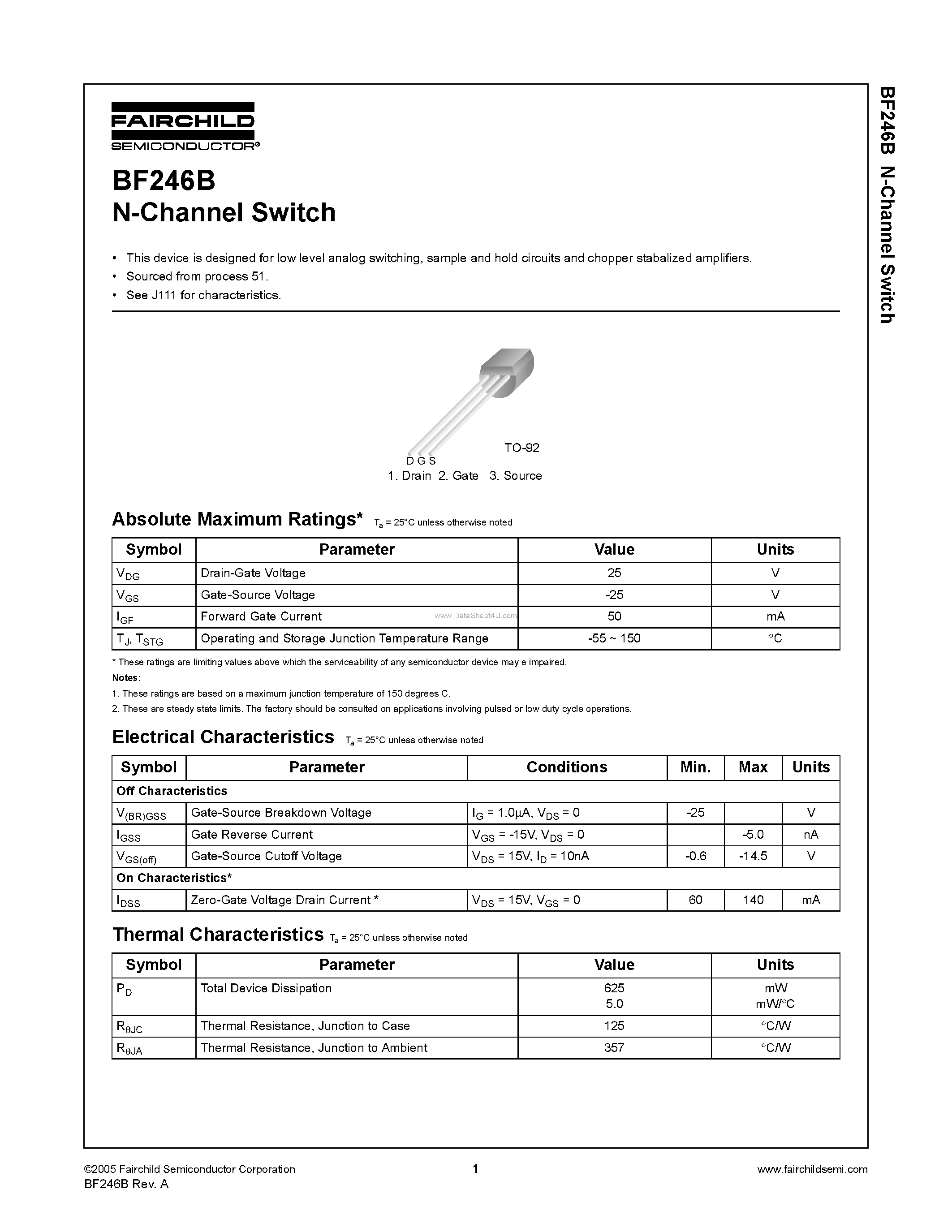 Datasheet BF246B - N-Channel Switch page 1