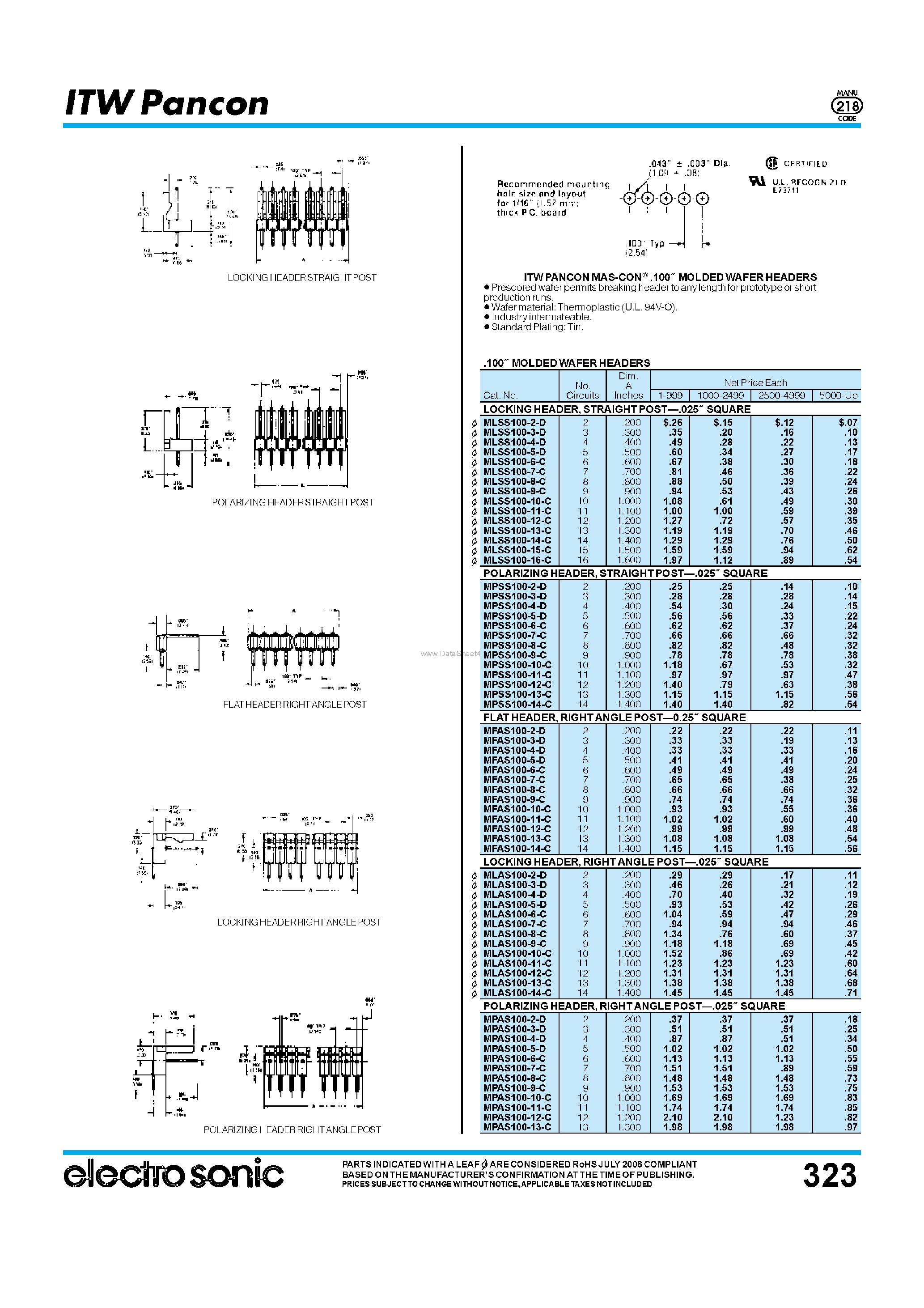 Datasheet MLSS100-7-C - (MLSS100-xx-C) Header / Straight Post page 1