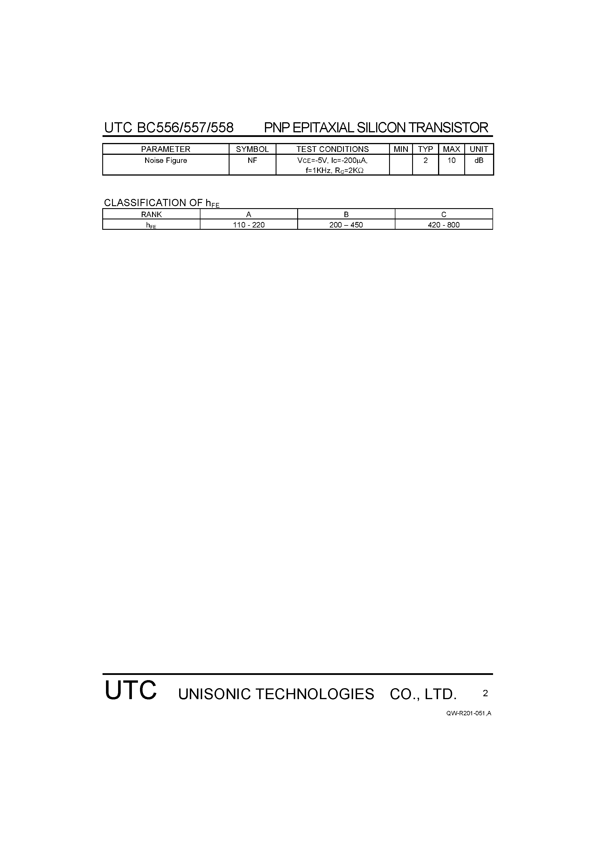 Даташит BC556 - (BC556 - BC558) SWITCHING AND AMPLIFIER APPLICATIONS страница 2