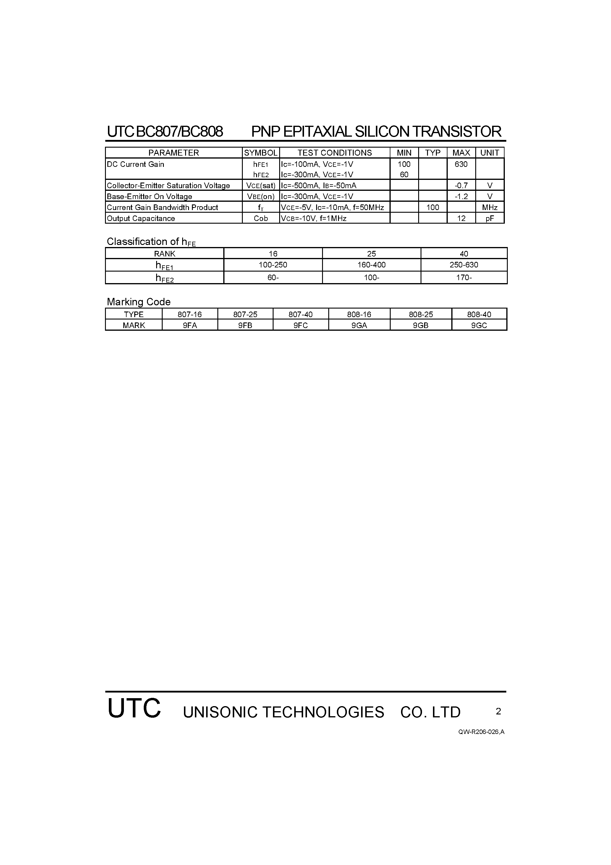 Даташит на микросхему BC807 страница 2 Даташит BC807 - (BC807 / BC808) SWITCHING AND AMPLIFIER APPLICATIONS страница 2