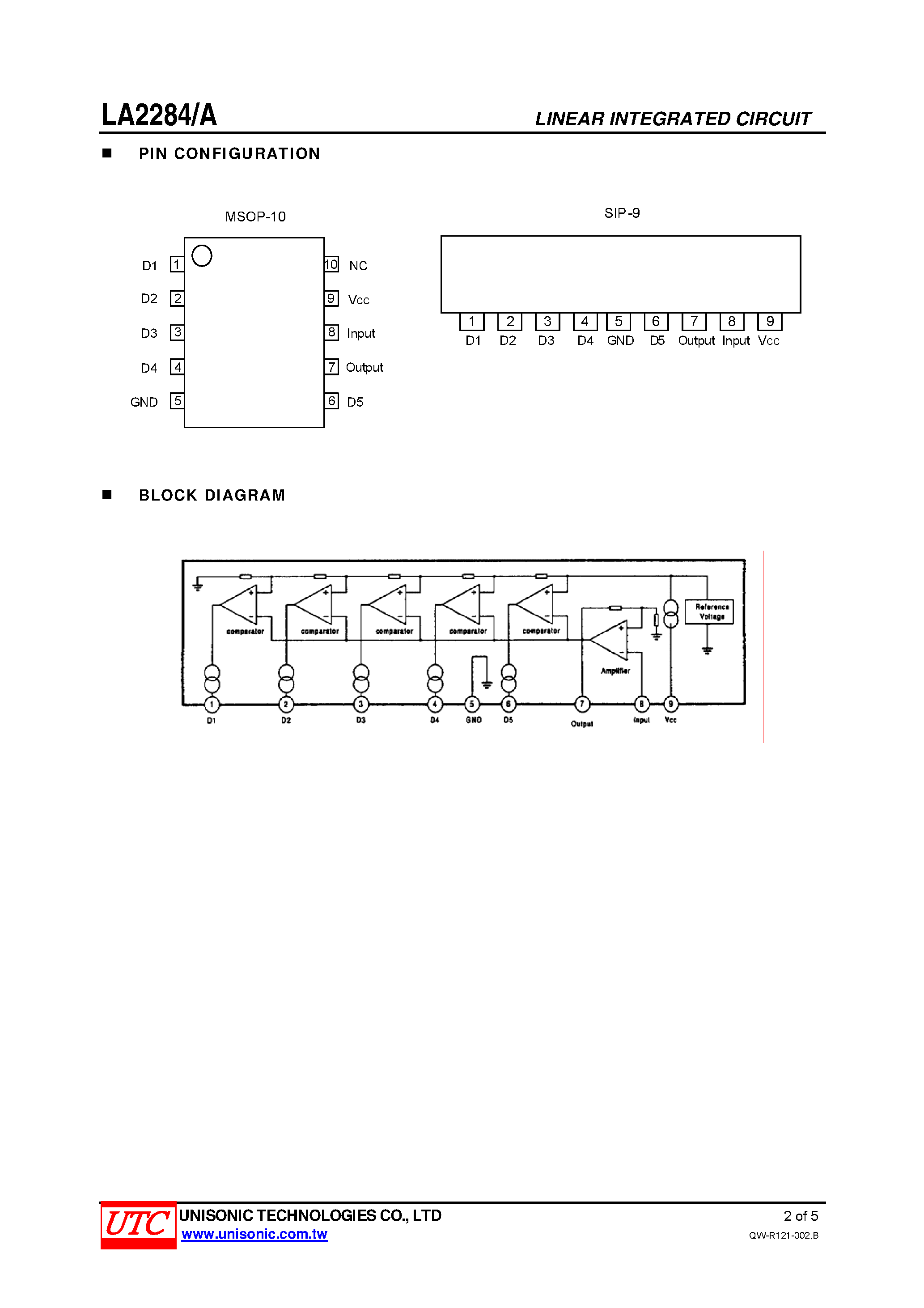Datasheet LA2284A page 2 Datasheet LA2284A - 5-DOT DUAL LED LEVEL METER DRIVER page 2
