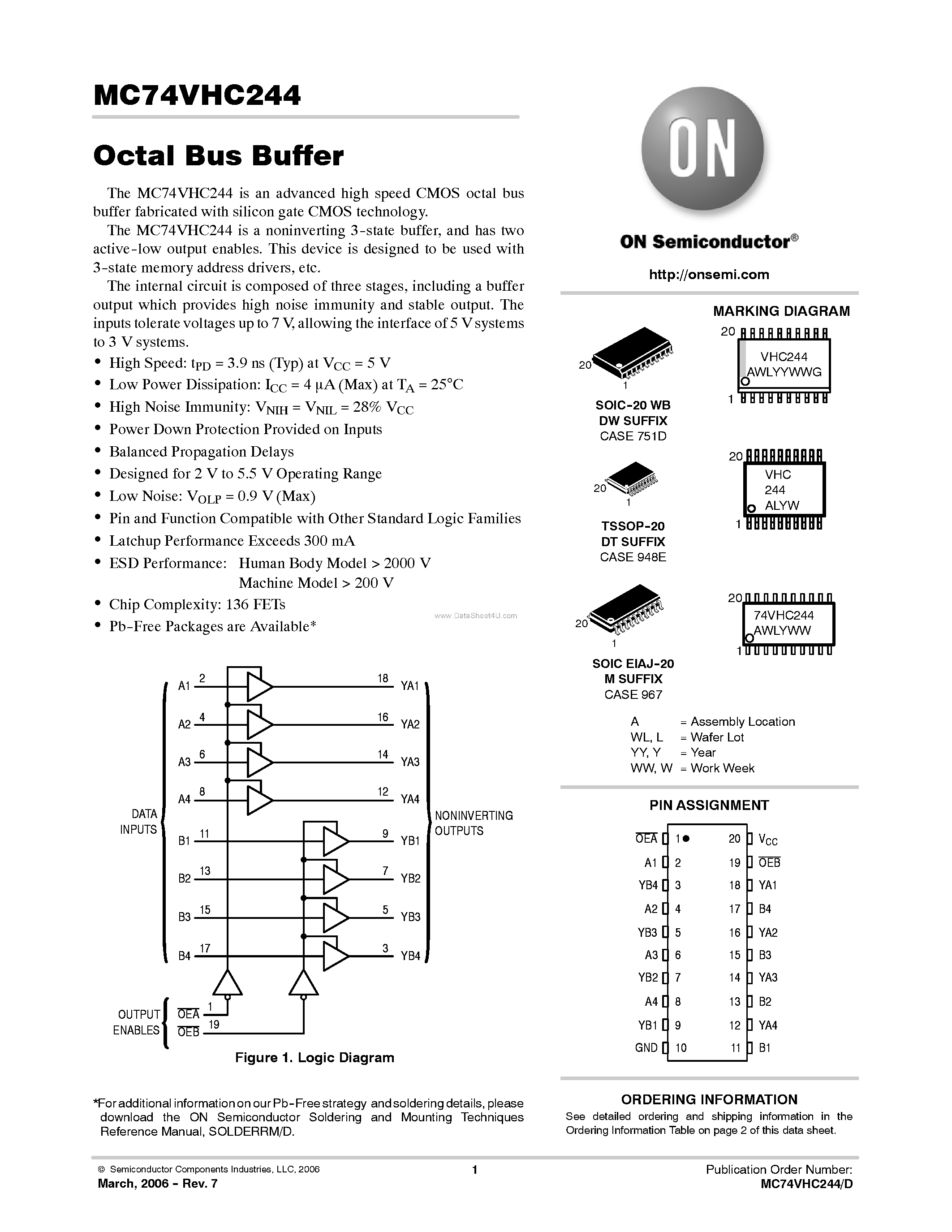 Даташит на микросхему MC74VHC244 страница 1 Даташит MC74VHC244 - Octal Bus Buffer страница 1