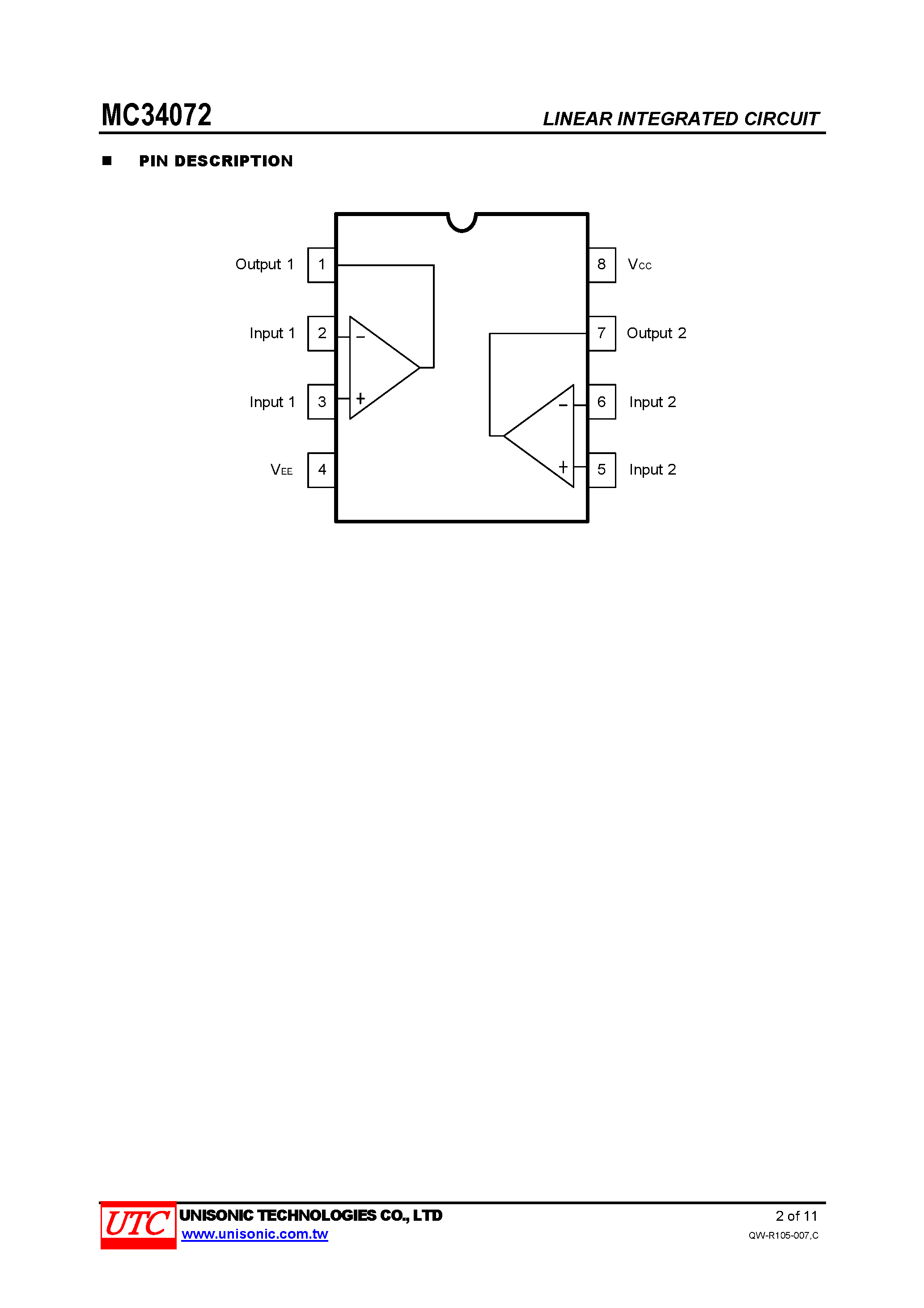 Datasheet MC34072 - SINGLE SUPPLY OPERATIONAL AMPLIFIER page 2