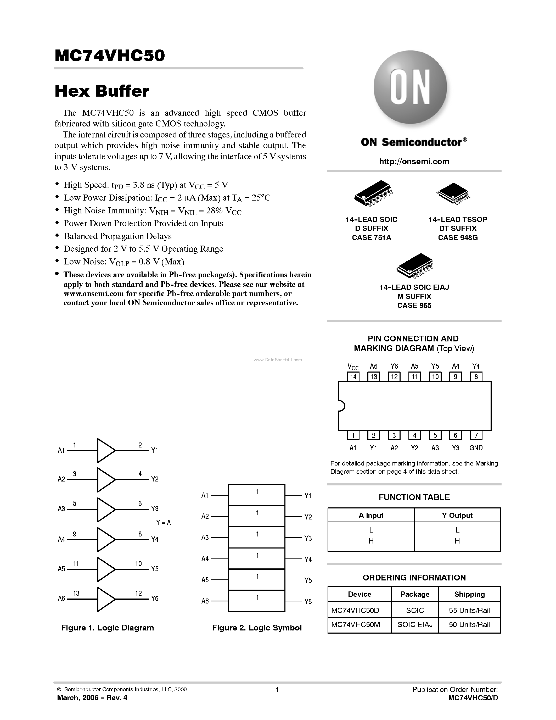Даташит на микросхему MC74VHC50 страница 1 Даташит MC74VHC50 - Hex Buffer страница 1