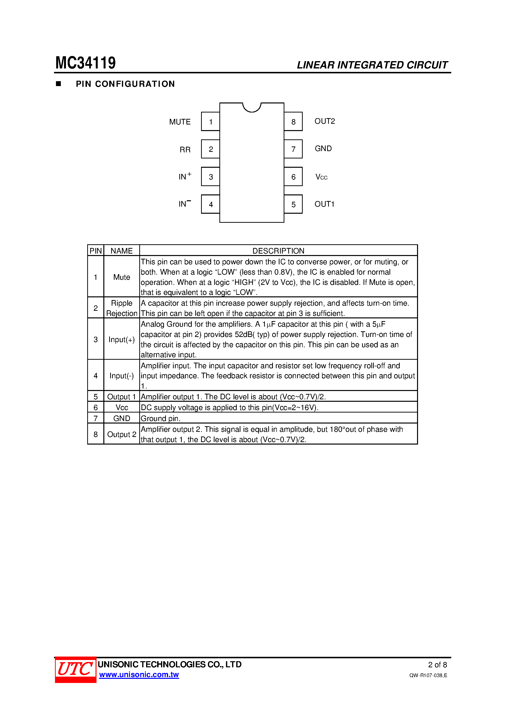 Даташит на микросхему MC34119 страница 2 Даташит MC34119 - LOW POWER AUDIO AMPLIFIER страница 2