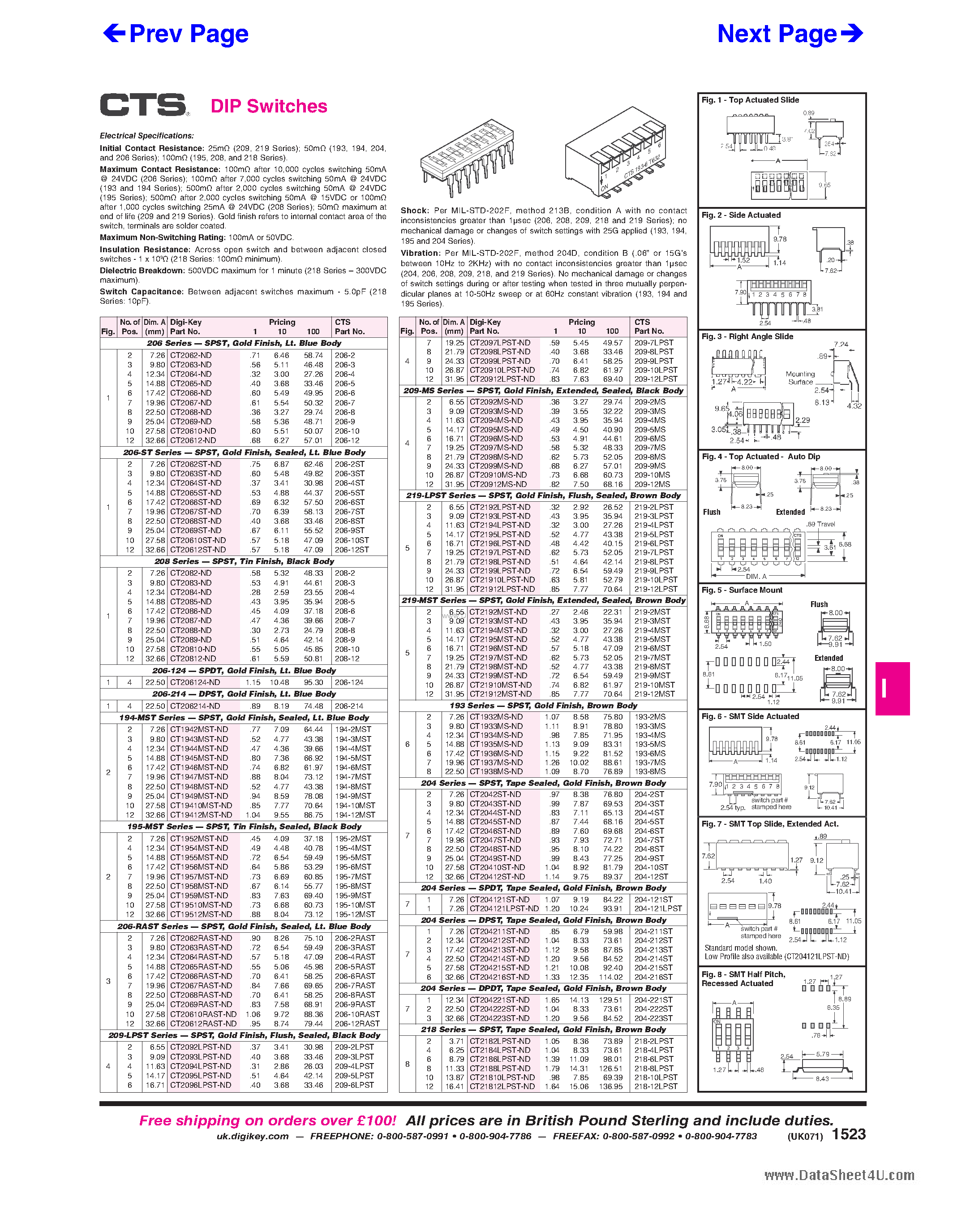 Даташит 219-4MST - (219-xxMST) DIP Switch страница 1