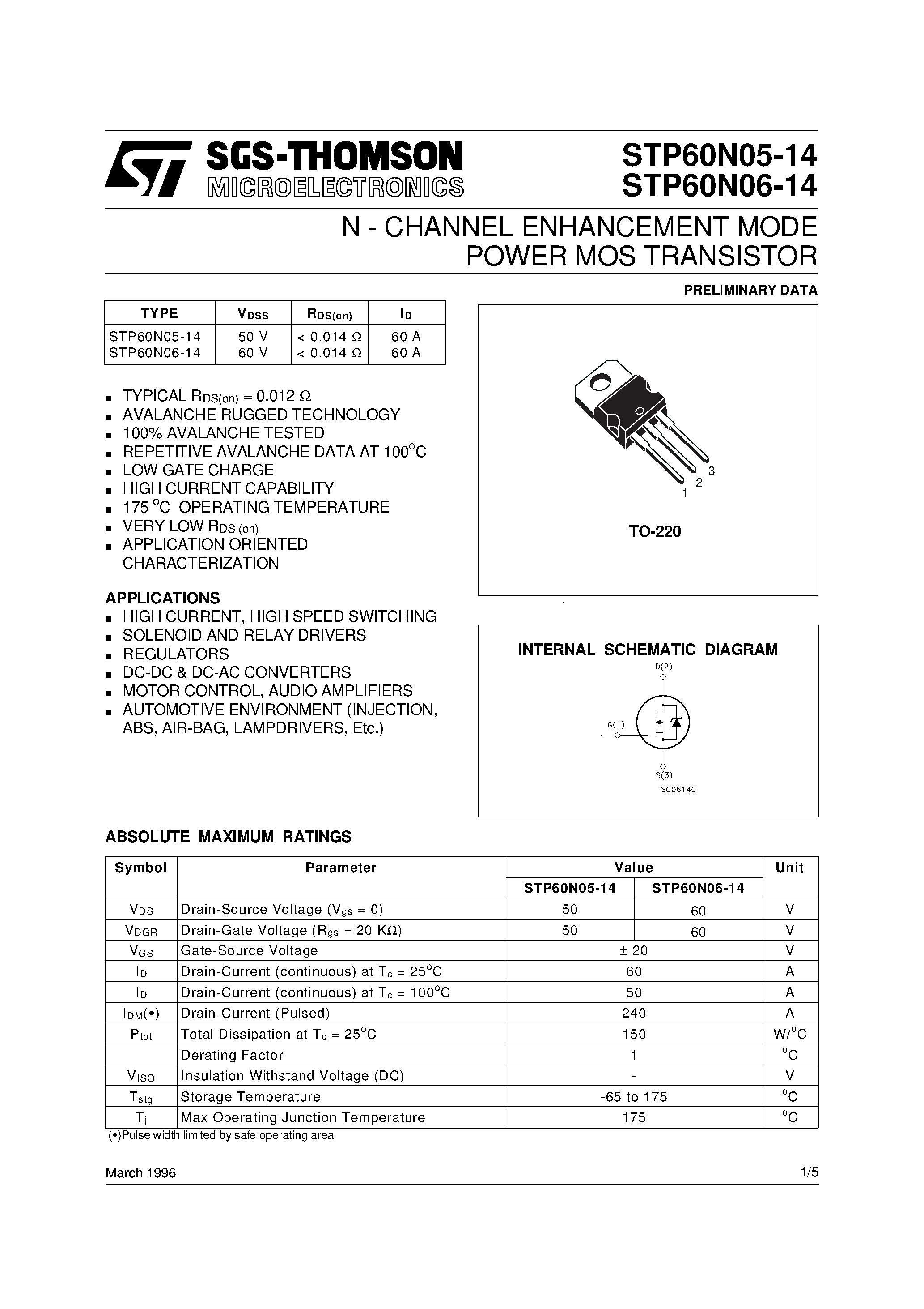 Datasheet P60N05 - N-CHANNEL Power MOSFET page 1
