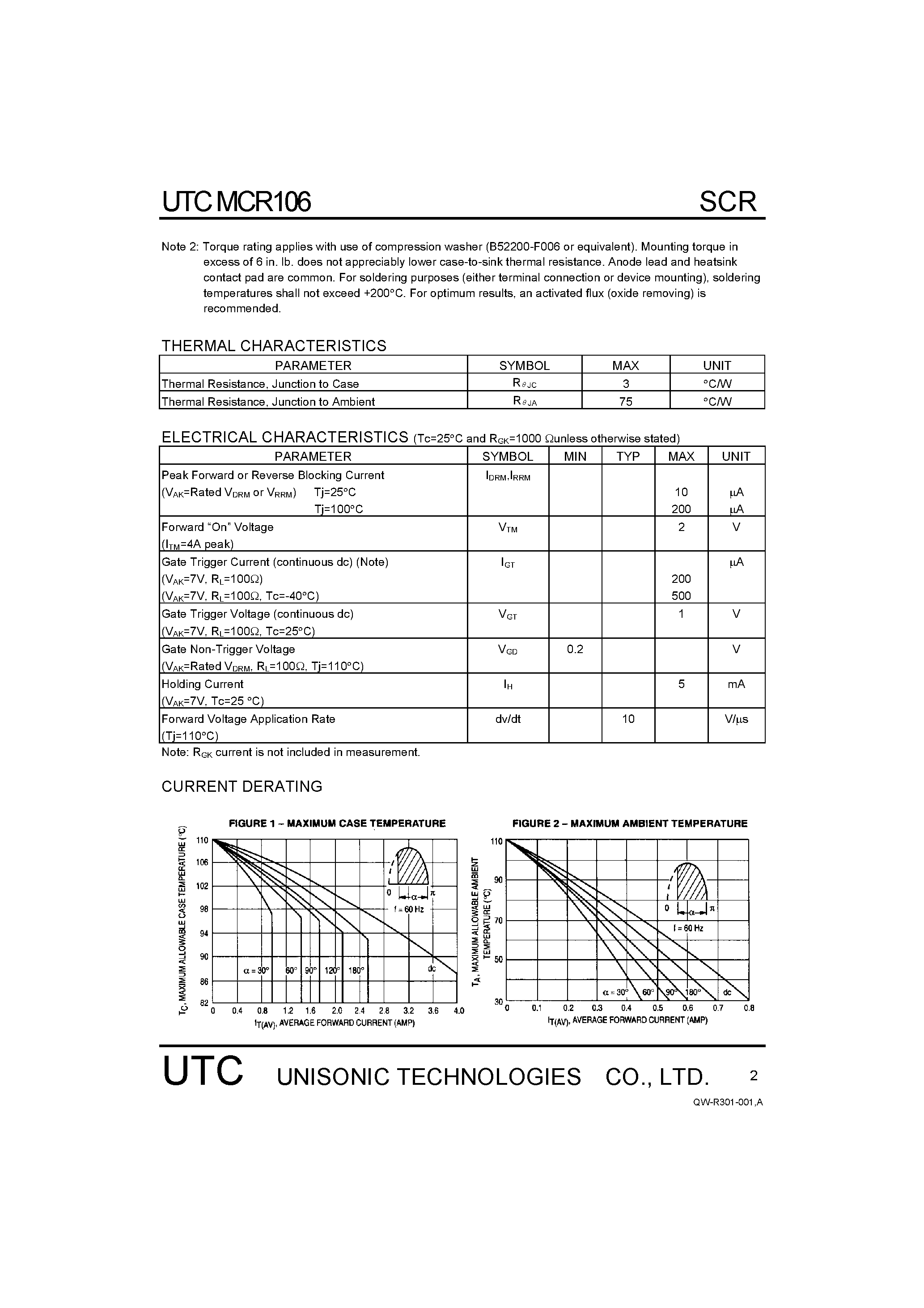 Datasheet MCR106 page 2 Datasheet MCR106 - REVERSE BLOCKING TRIODE THYRISTORS page 2