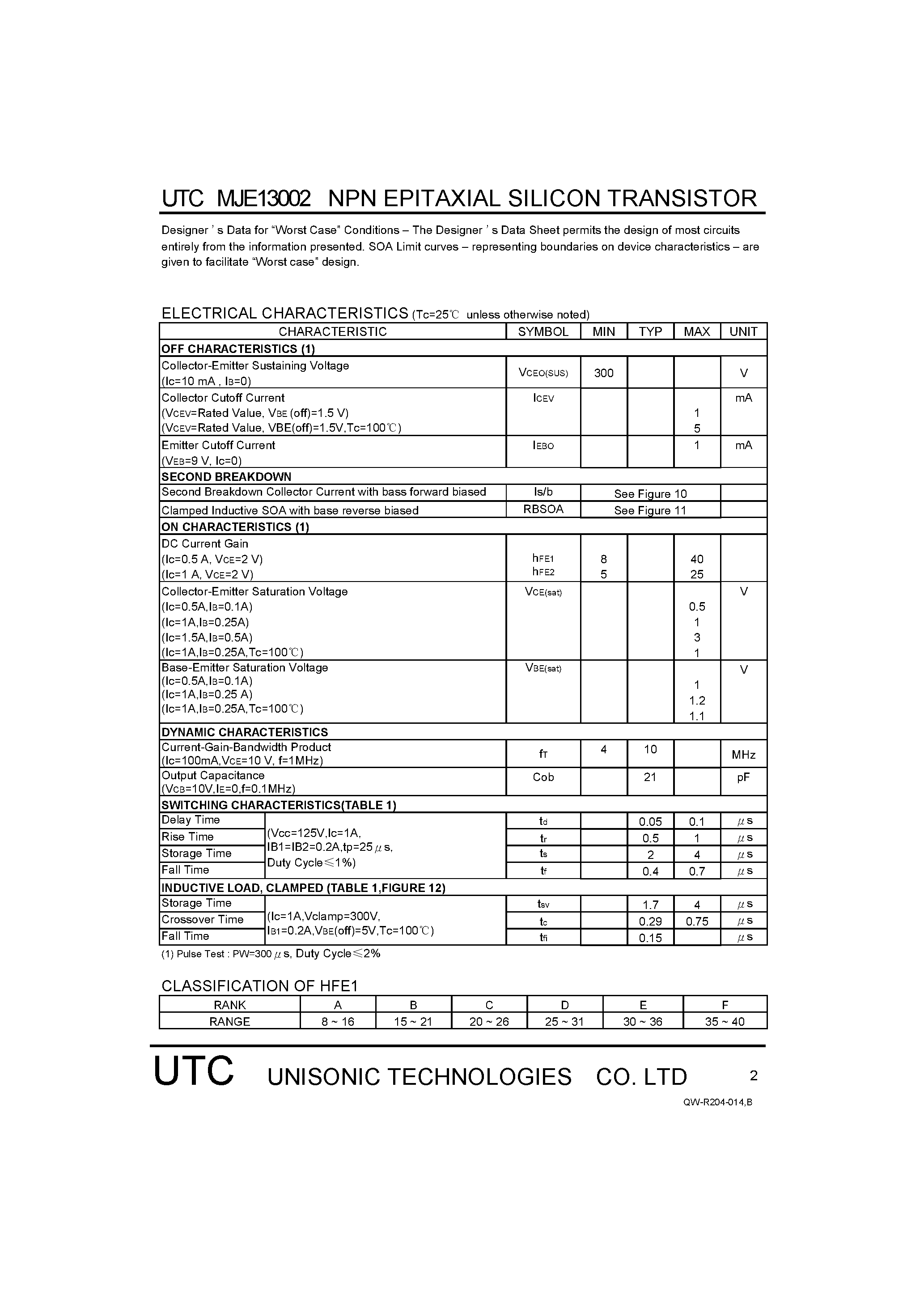 Даташит на микросхему MJE13002 страница 2 Даташит MJE13002 - NPN SILICON POWER TRANSISTOR страница 2