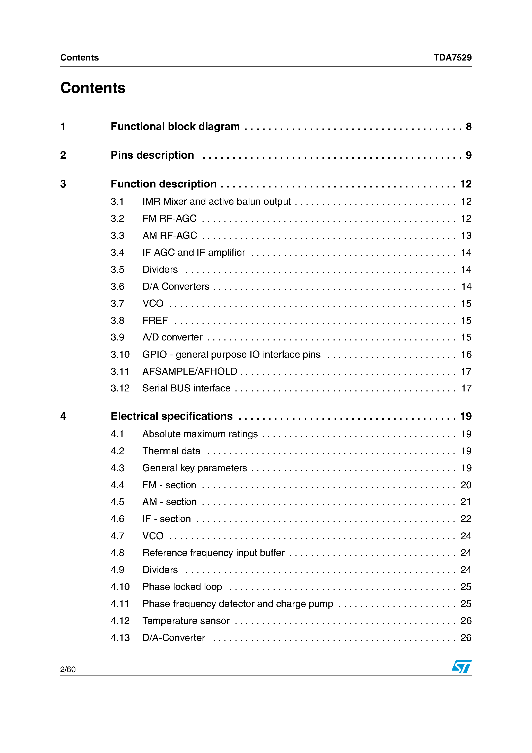 Datasheet TDA7529 - RF front-end for AM/FM DSP car-radio page 2