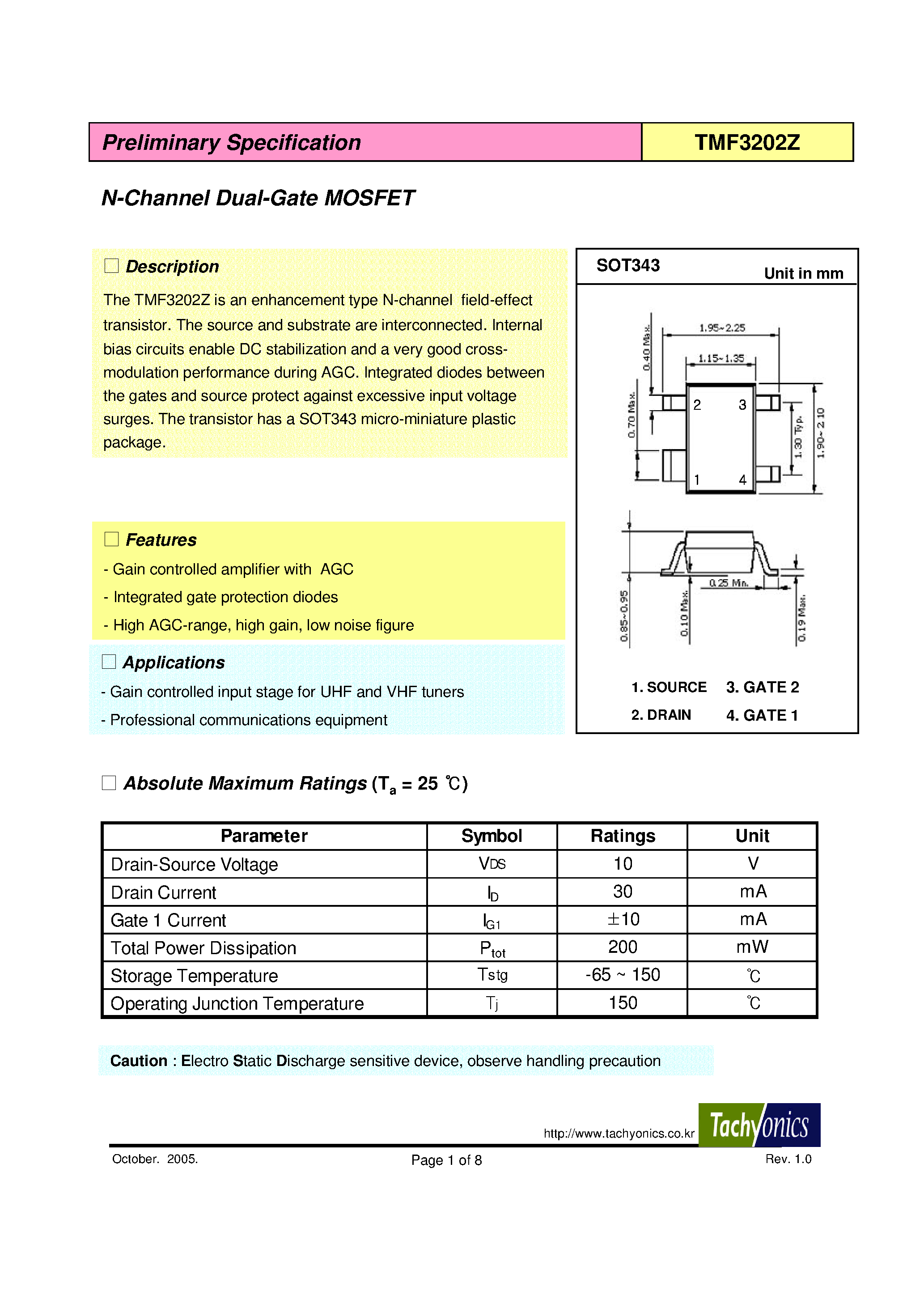 Datasheet TMF3202Z - N-Channel Dual-Gate MOSFET page 1