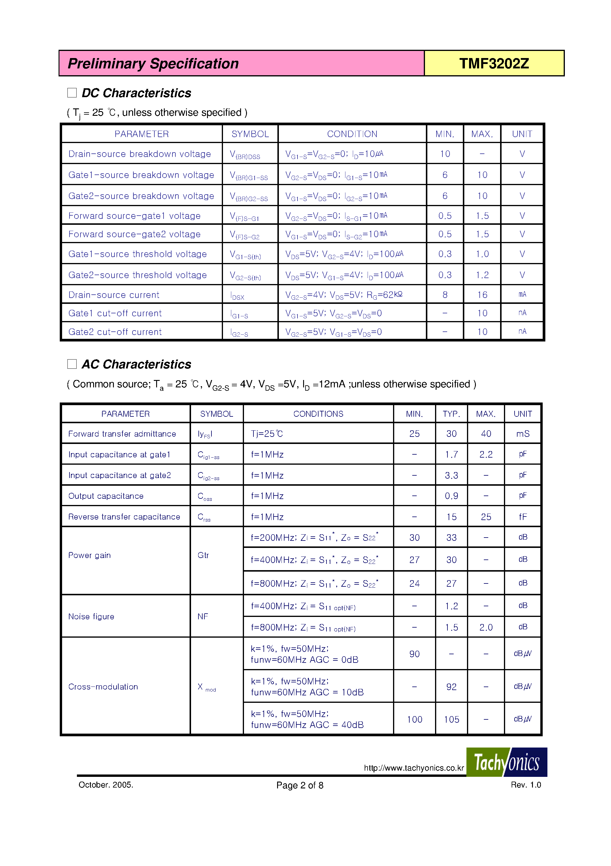 Datasheet TMF3202Z - N-Channel Dual-Gate MOSFET page 2