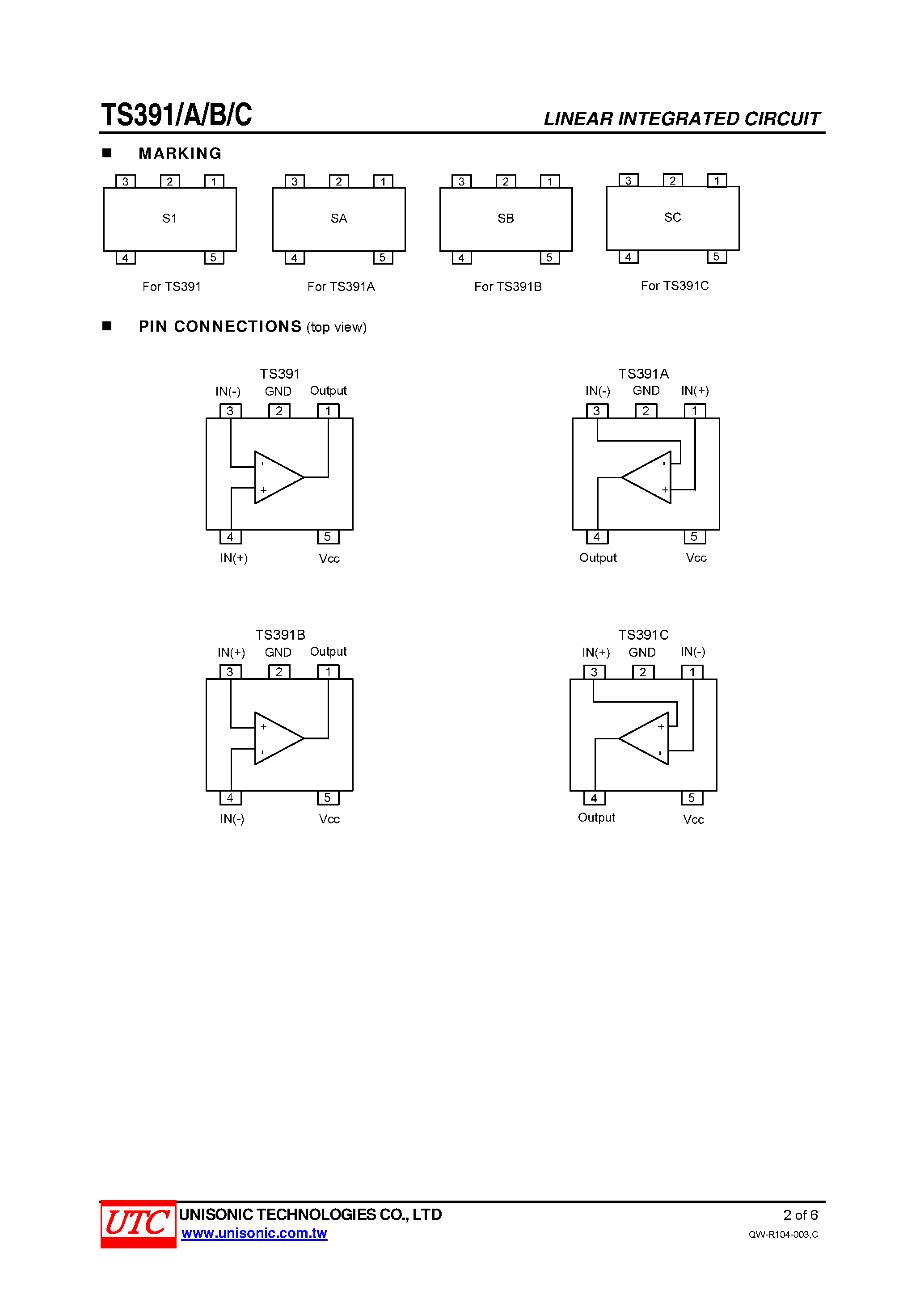 Datasheet TS391 - LOW POWER SINGLE VOLTAGE COMPARATOR page 2