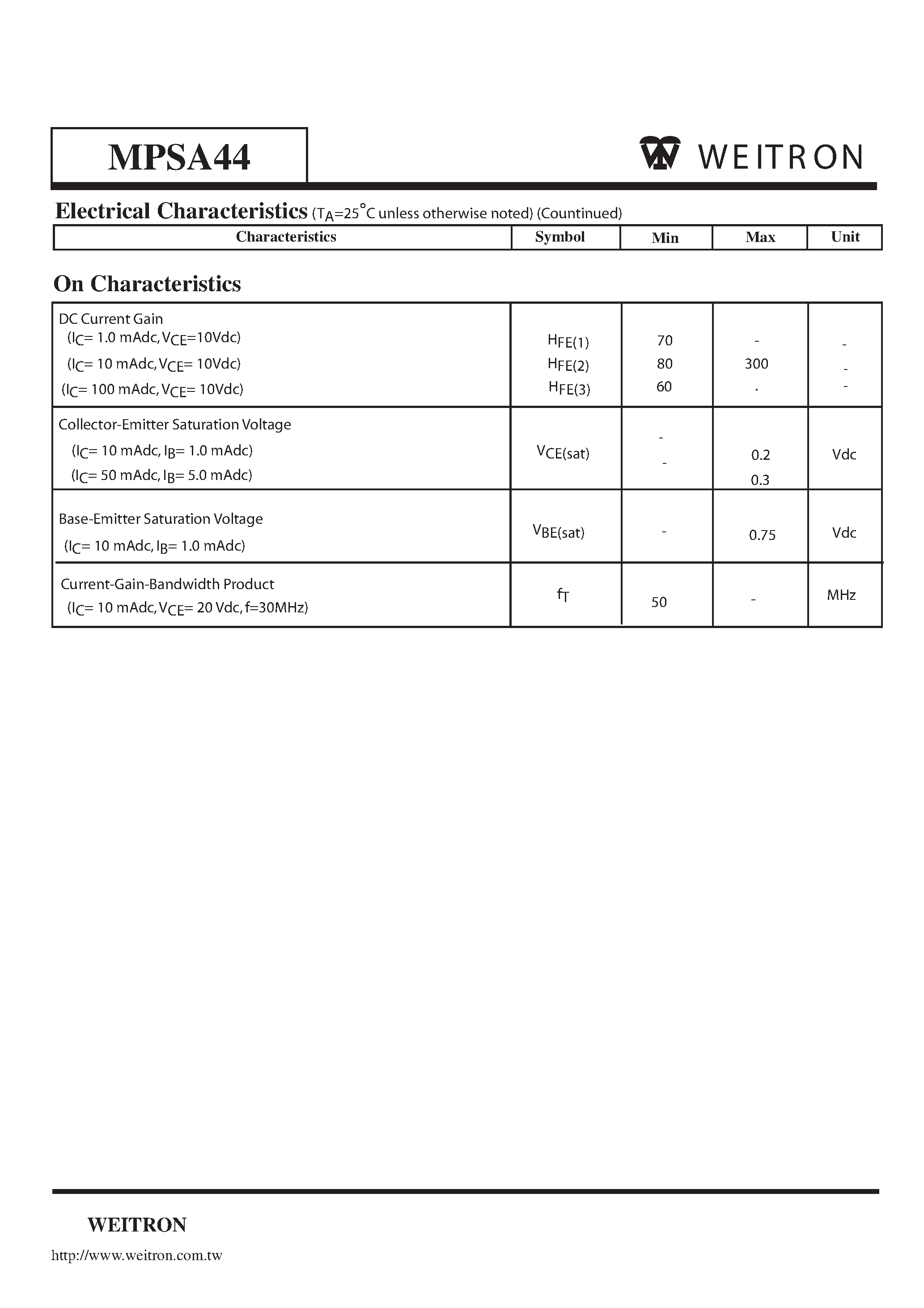 Datasheet MPSA44 - High-Voltage NPN Transistors page 2