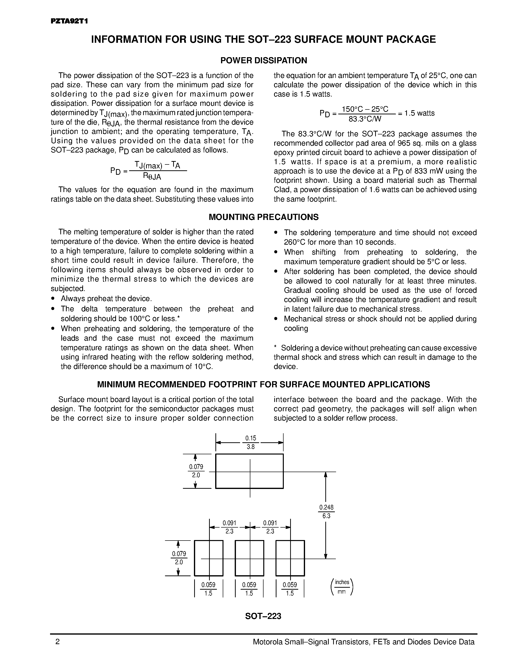 Даташит PZTA92T1 - PNP SILICON HIGH VOLTAGE TRANSISTOR SURFACE MOUNT страница 2