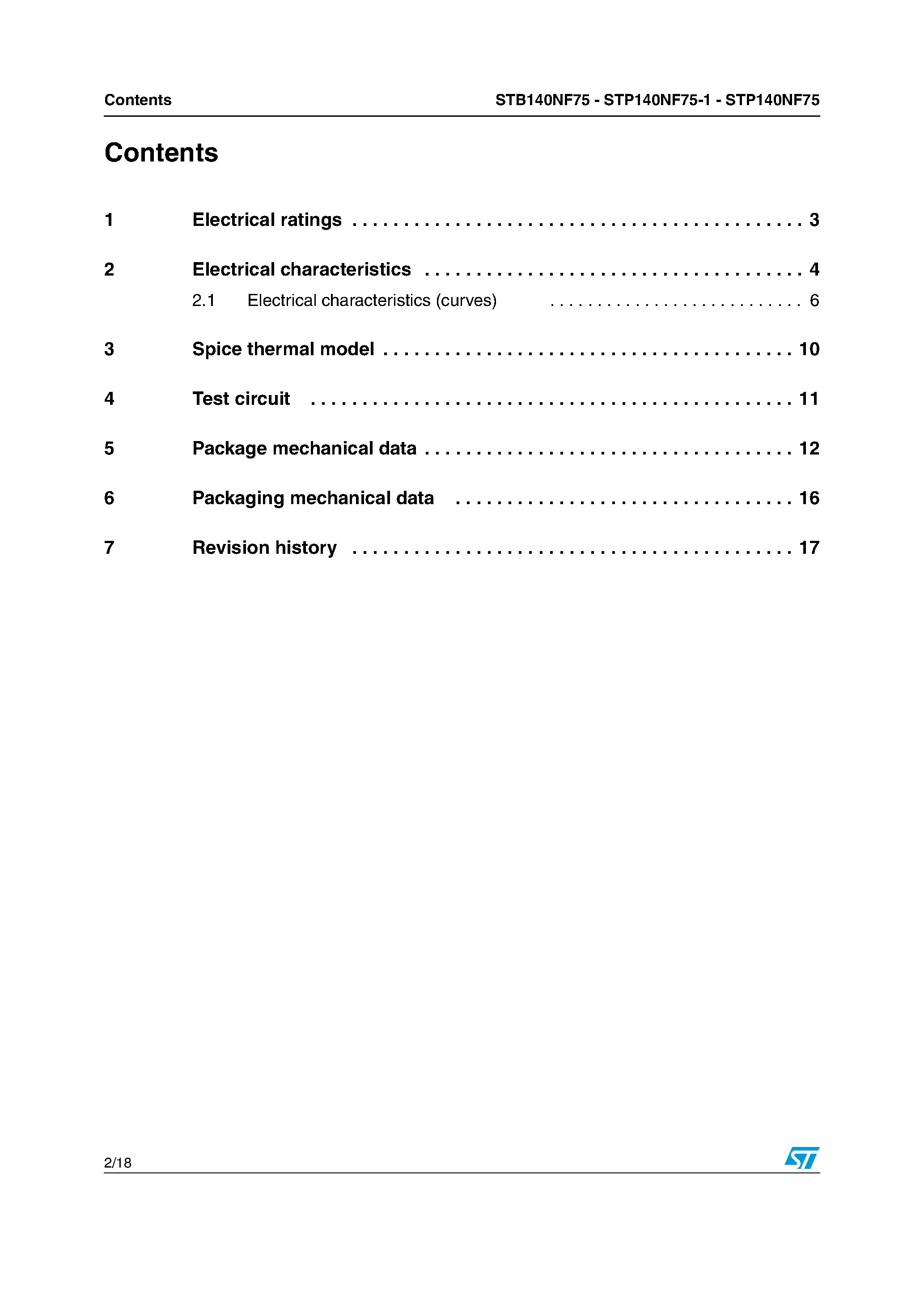 Datasheet STB140NF75 - N-CHANNEL POWER MOSFET page 2