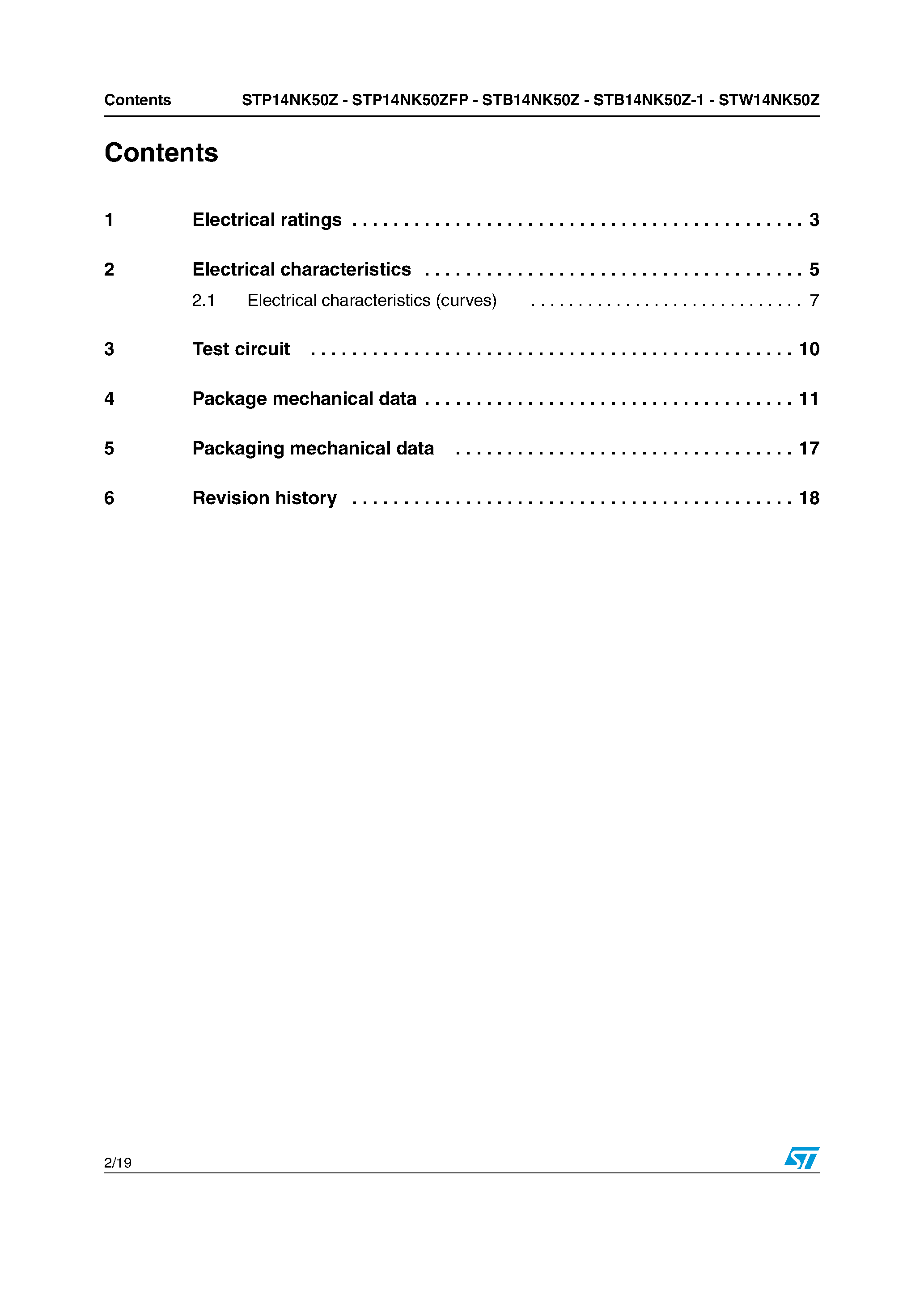 Datasheet STB14NK50Z - N-CHANNEL POWER MOSFET page 2