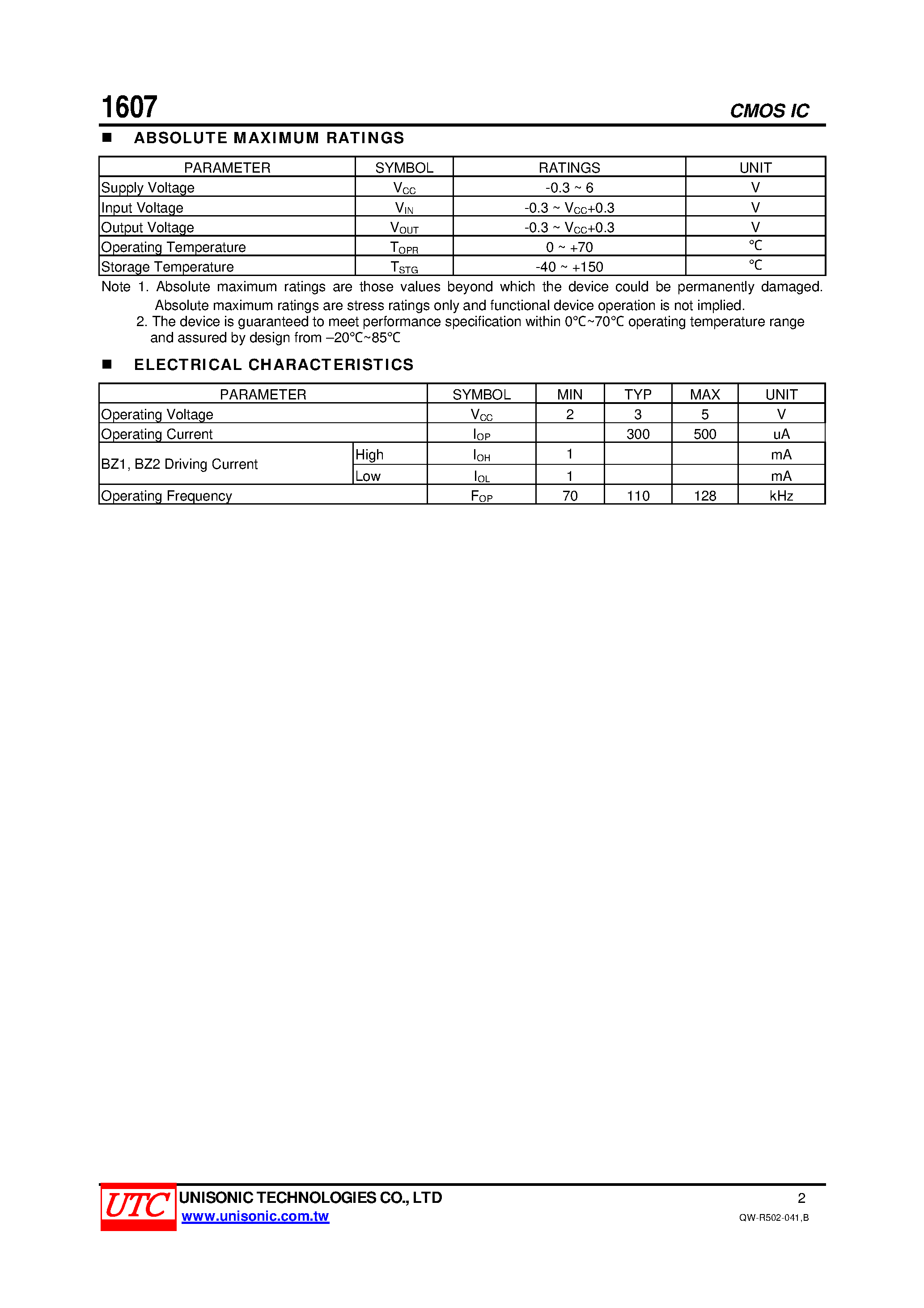 Datasheet 1607 - 6 TONES SIREN/ALARM SOUND GENERATOR page 2