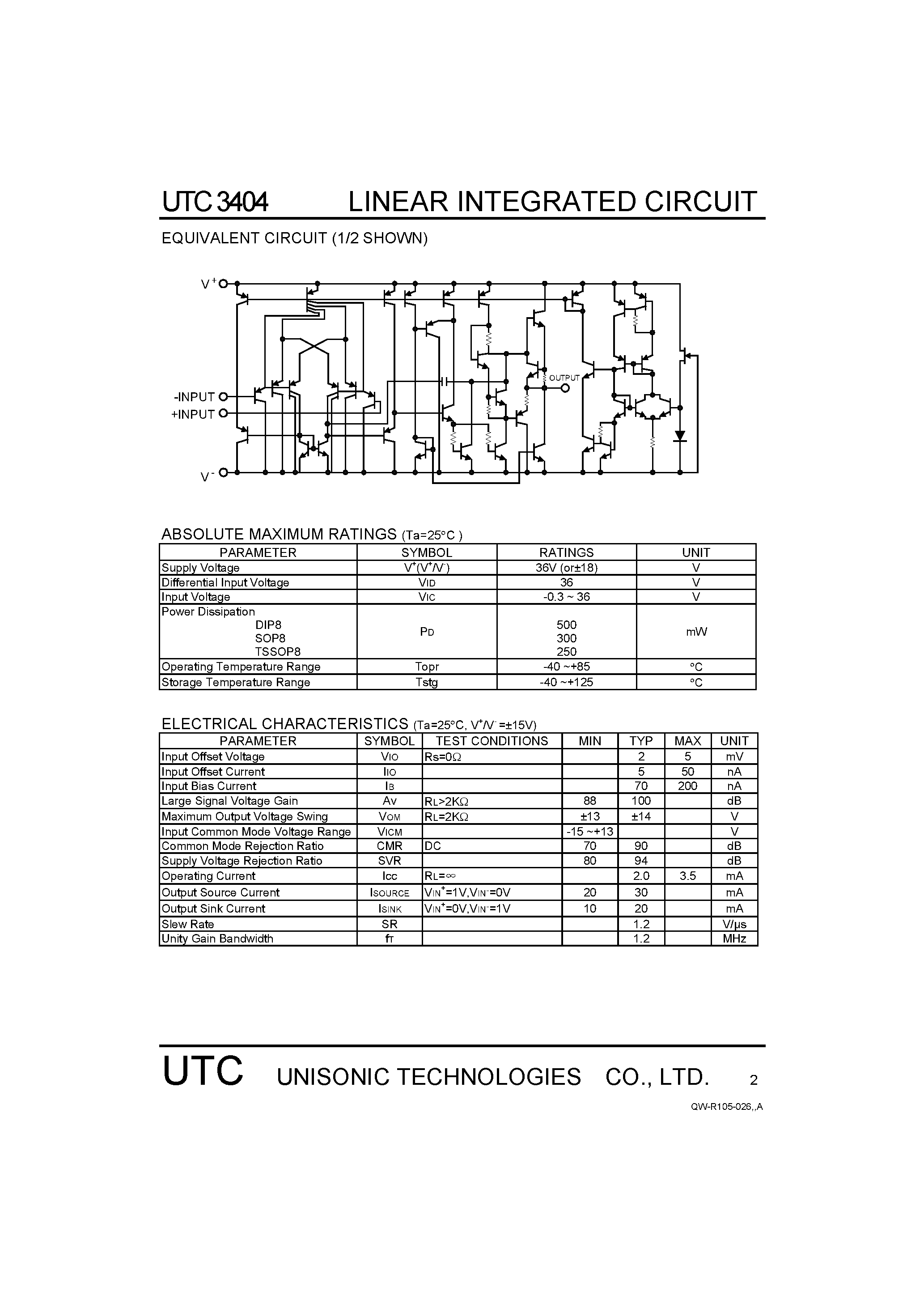 Даташит на микросхему 3404 страница 2 Даташит 3404 - SINGLE-SUPPLY DUAL OPERATIONAL AMPLIFIER страница 2