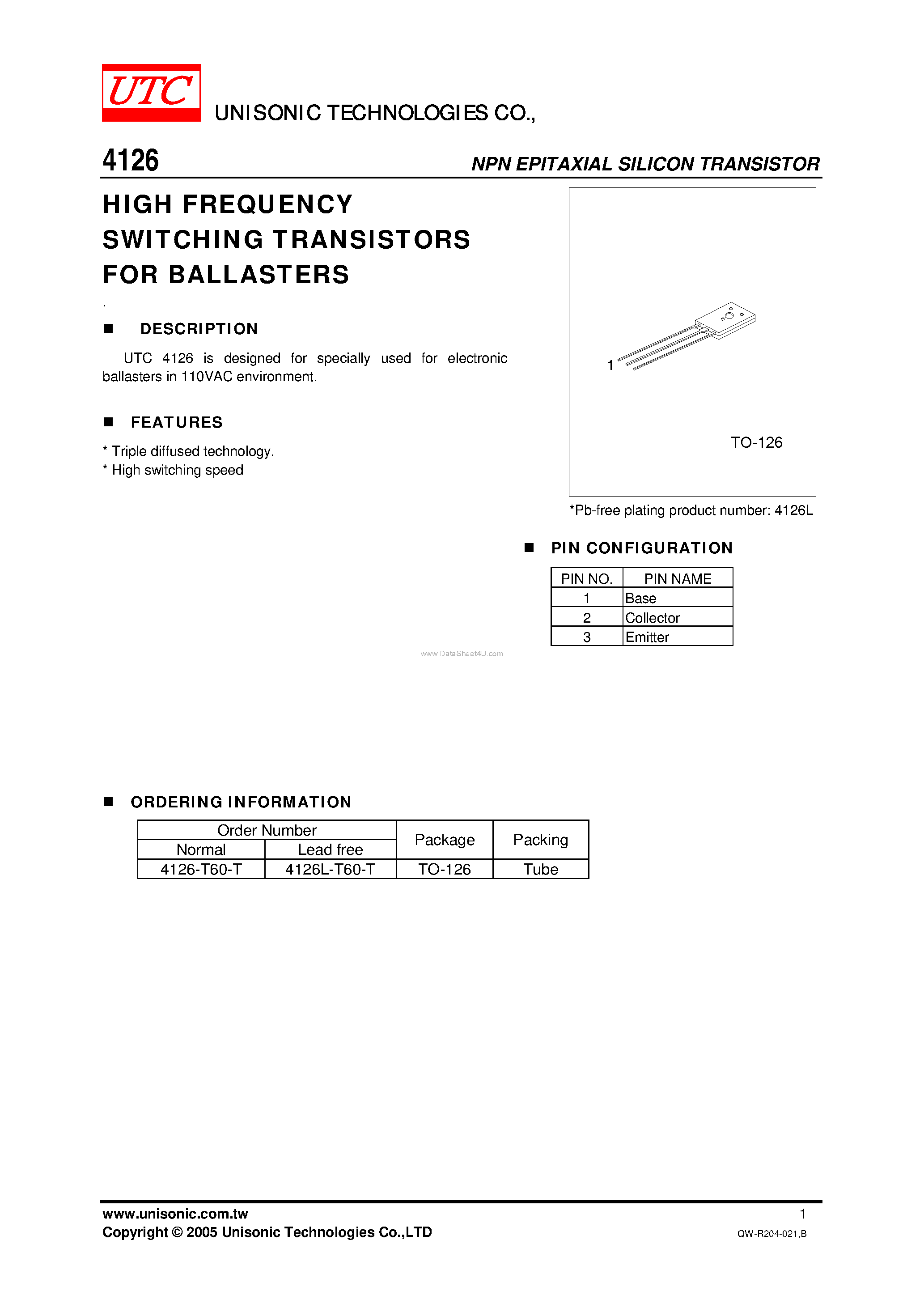 Даташит 4126 - HIGH FREQUENCY SWITCHING TRANSISTORS страница 1