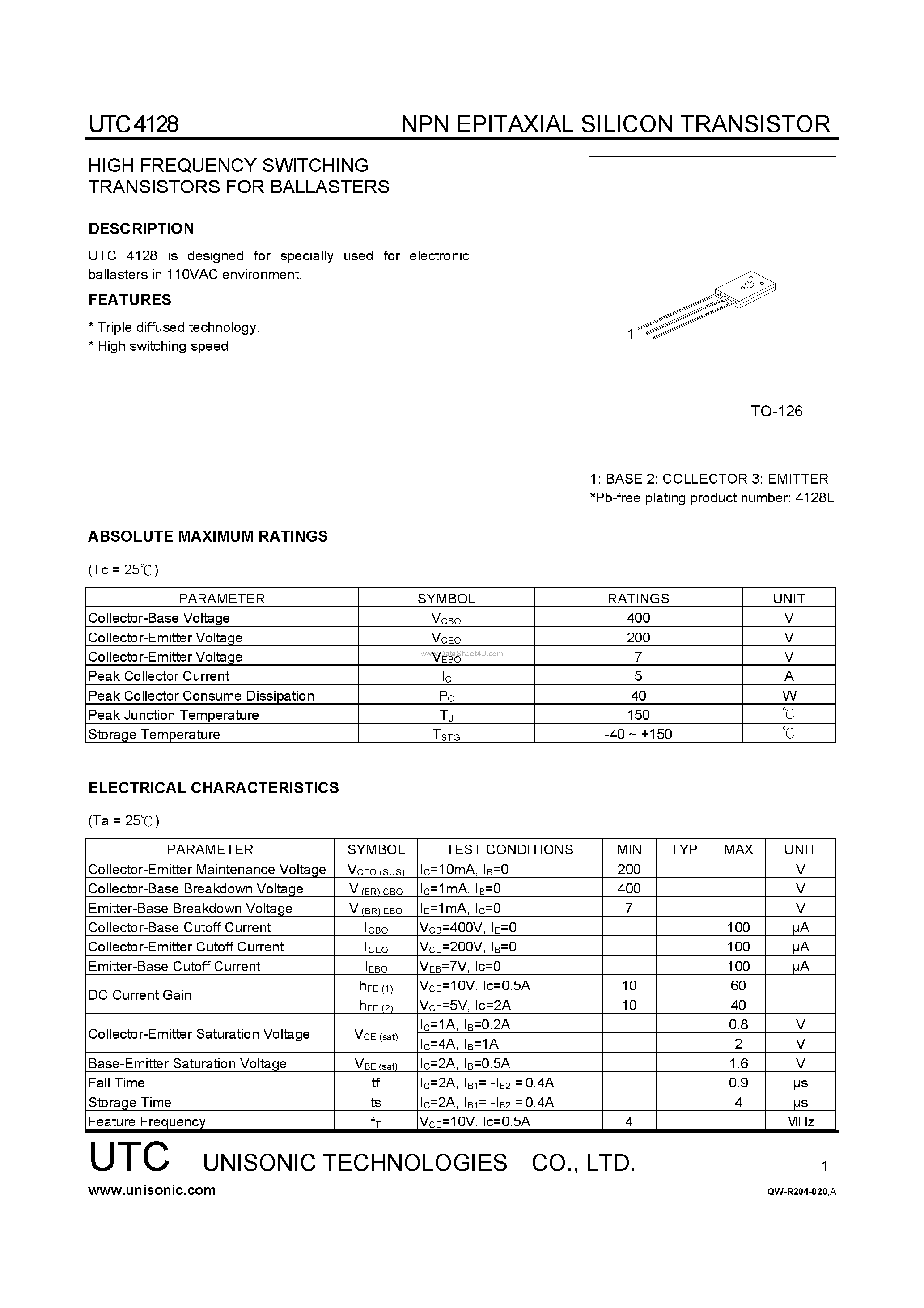 Даташит 4128 - HIGH FREQUENCY SWITCHING TRANSISTORS страница 1