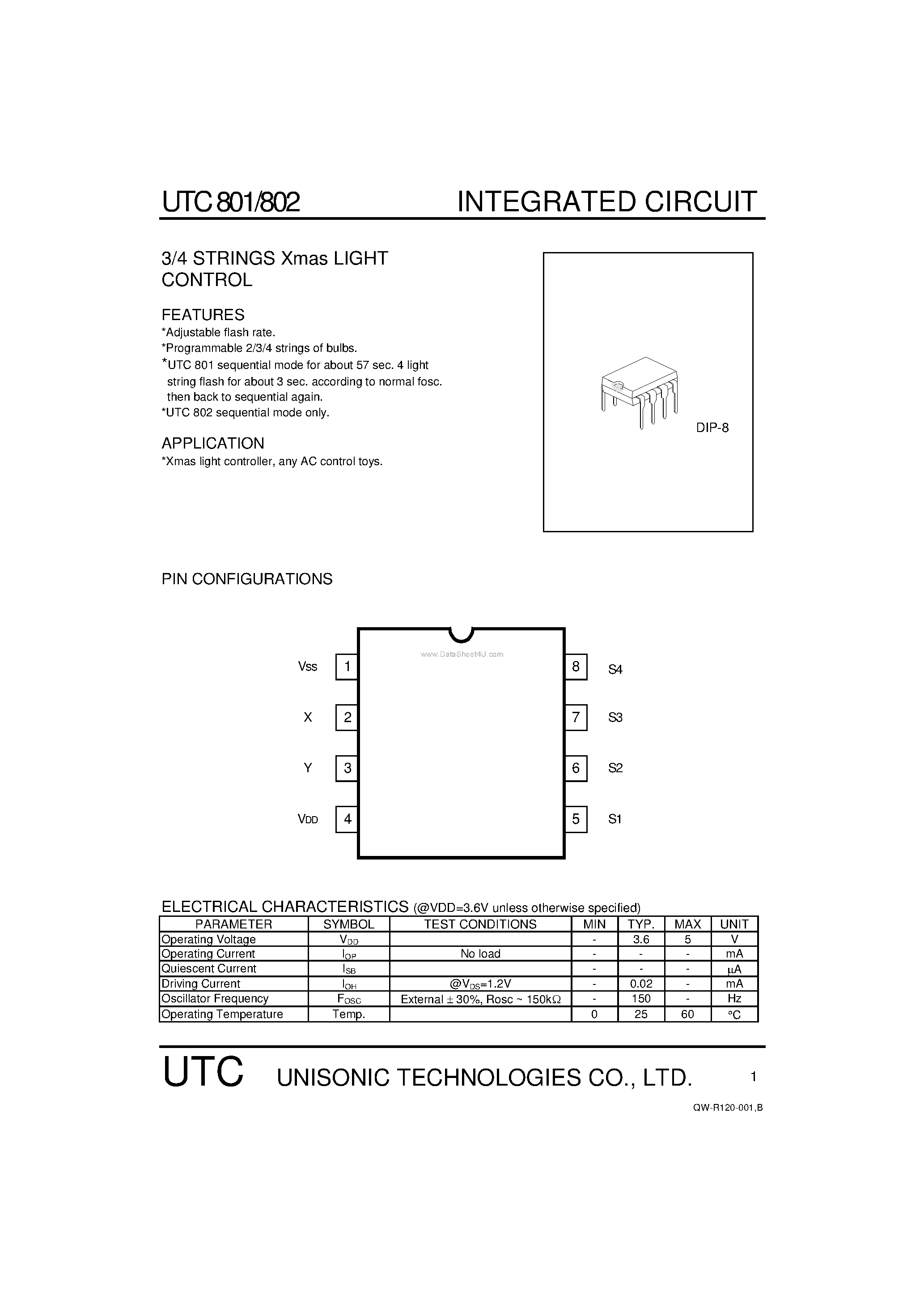 Datasheet 801 - (801 / 802) 3/4 STRINGS Xmas LIGHT CONTROL page 1