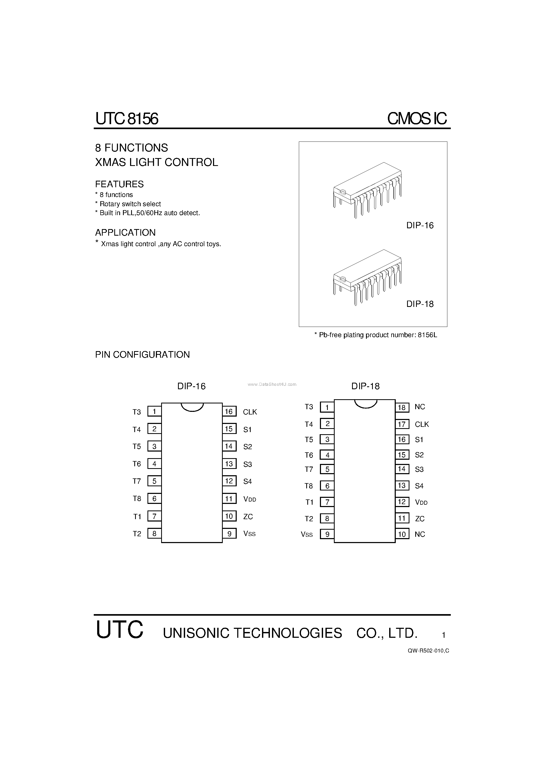 Datasheet 8156 - 8 FUNCTIONS XMAS LIGHT CONTROL page 1