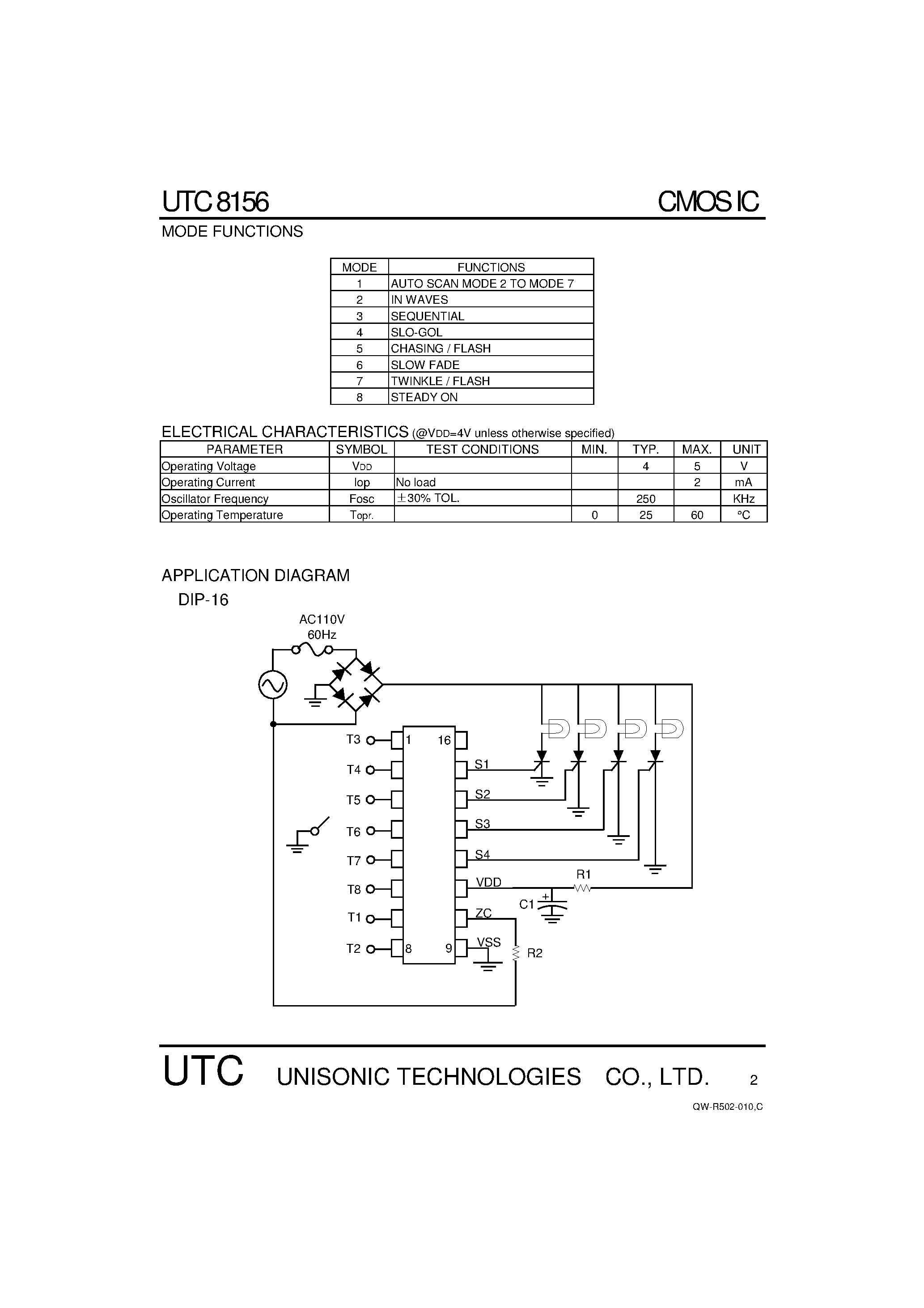 Datasheet 8156 - 8 FUNCTIONS XMAS LIGHT CONTROL page 2