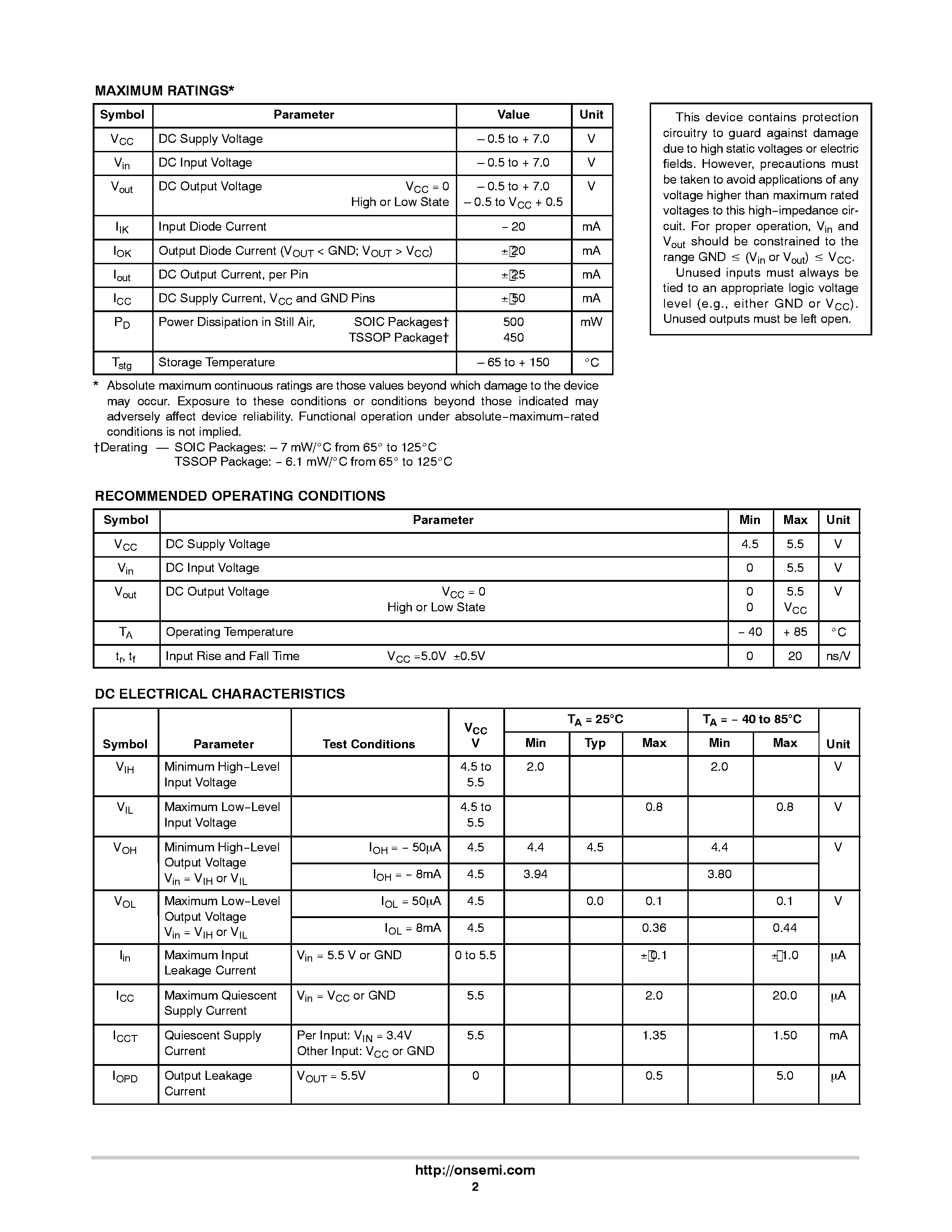 Даташит на микросхему MC74VHCT04A страница 2 Даташит MC74VHCT04A - Hex Inverter страница 2