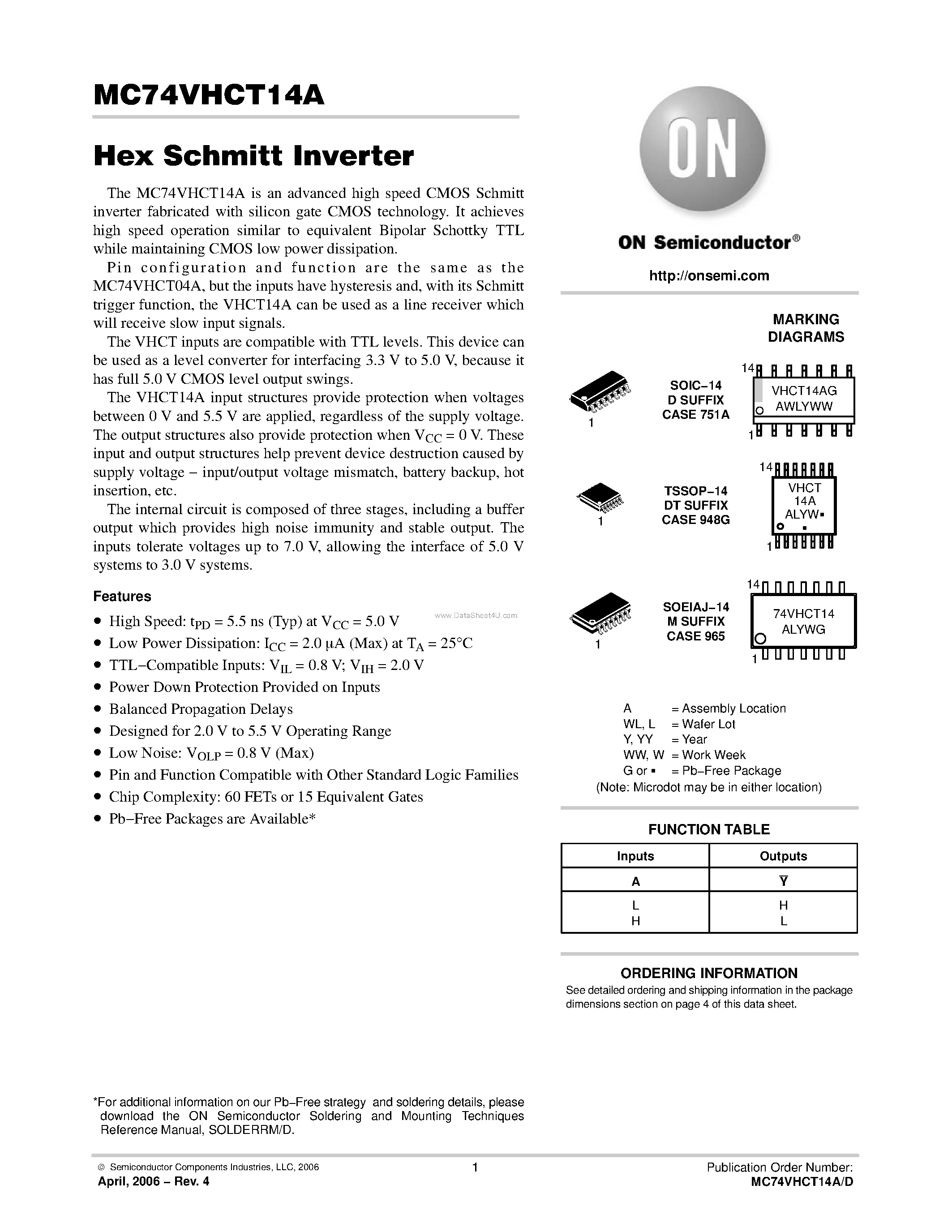 Datasheet MC74VHCT14A - Hex Schmitt Inverter page 1